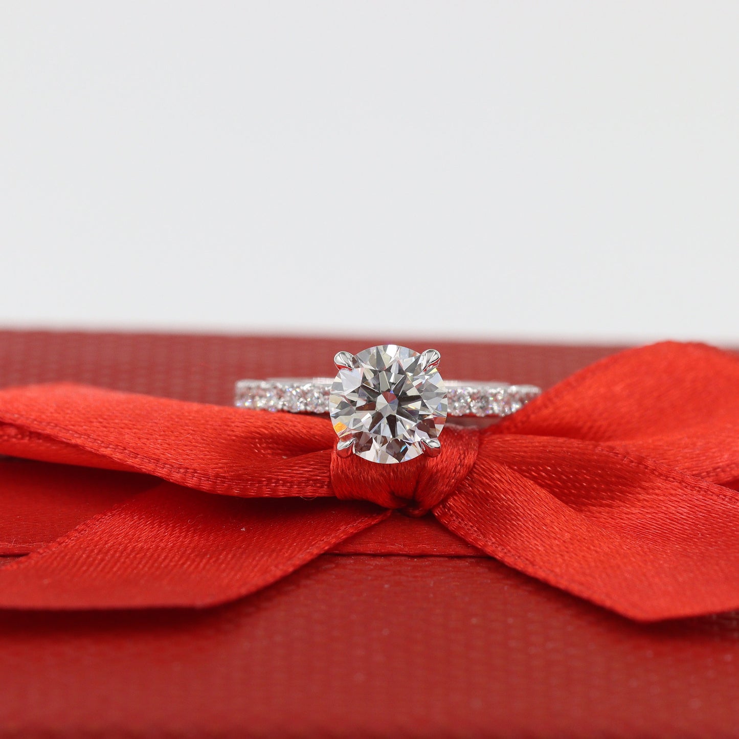 2ct Round Diamond Engagement Ring: 14K Gold French Pave Diamond 4 Prong Ring - Anniversary gift