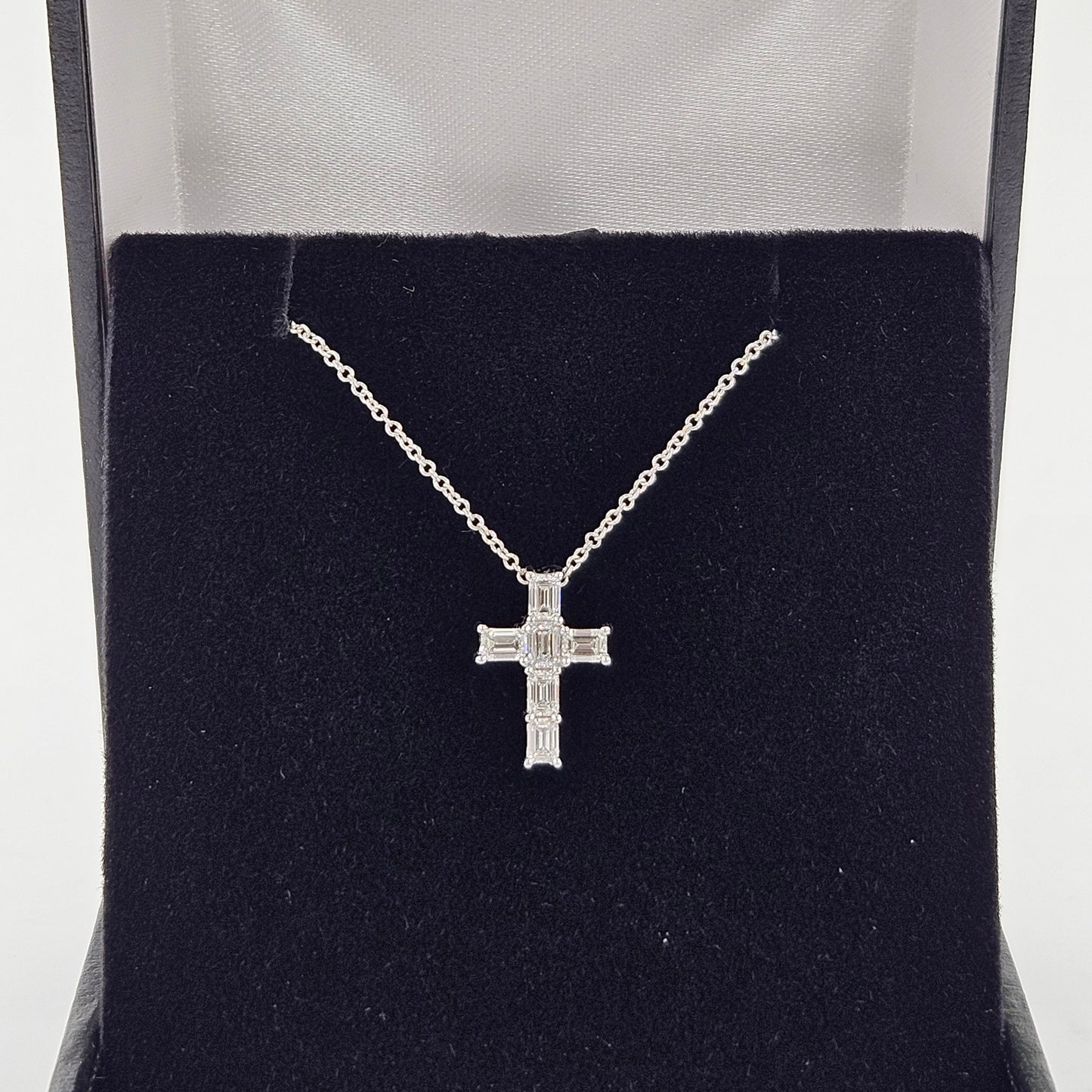 Emerald Cut Natural Diamond small Cross Pendant /Natural Diamond Necklace/14K Gold Emerald Cut Diamond small Cross/Anniversary Gift