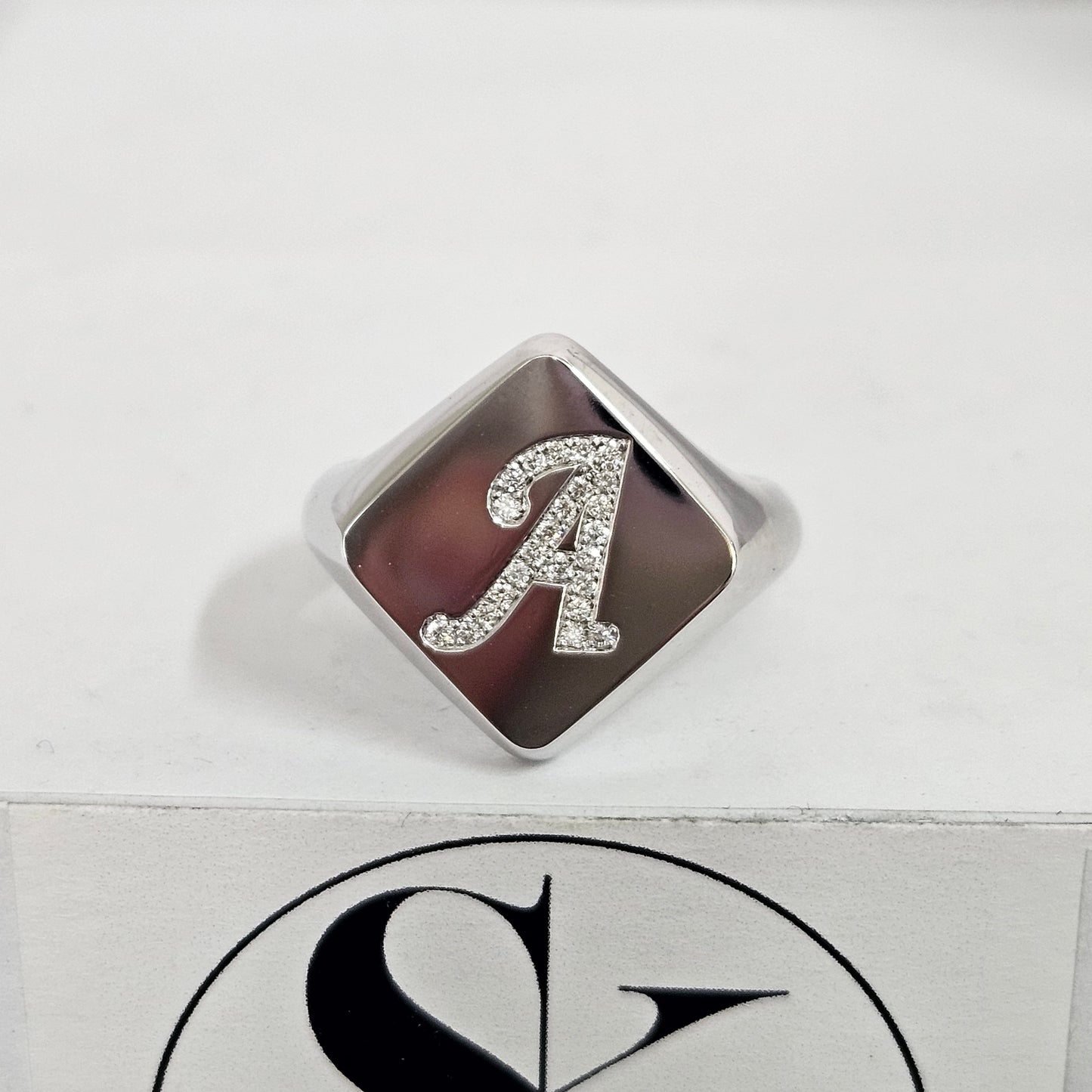 Initial Natural Diamond Ring / 14K gold Custom Initial Men's Ring /Pinky Diamond Ring / Personalized Diamond Ring /Anniversary Gift