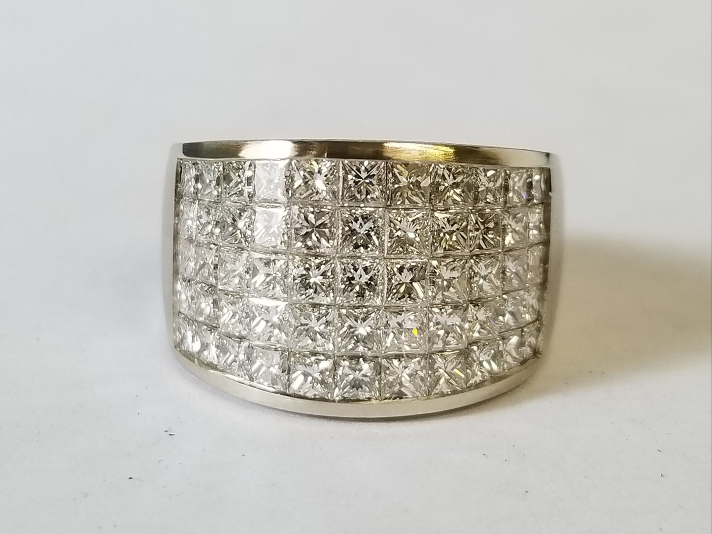 3.1ct Princess Cut Natural Diamond Ring: 14K Gold Invisible Setting Anniversary Ring