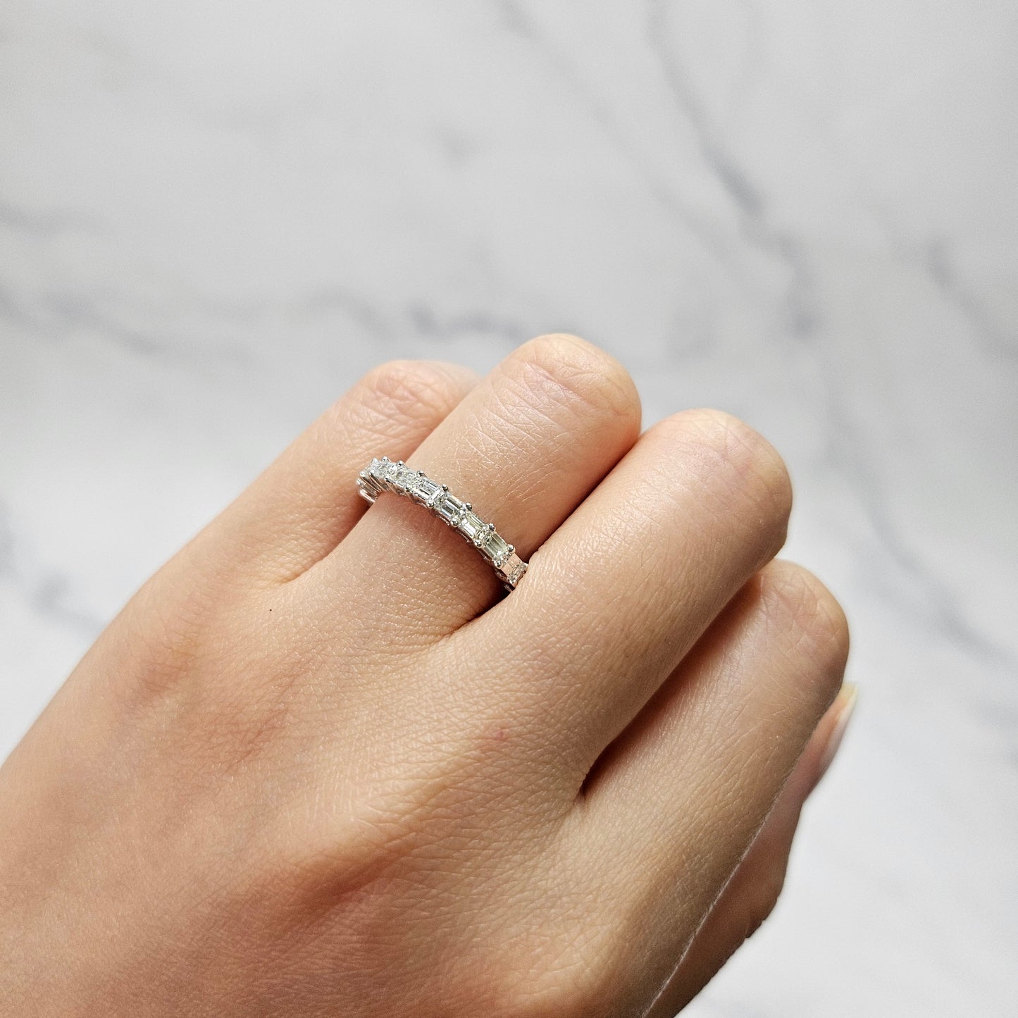 Emerald Cut Natural Diamond Eternity Band: 14K Gold Wedding Ring - Anniversary gift