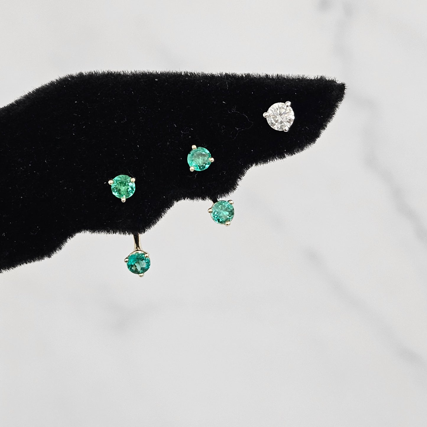14K Gold Round Emerald Jacket Earrings:0.1ct Natural Round Emerald Prong Studs - Anniversary gifts