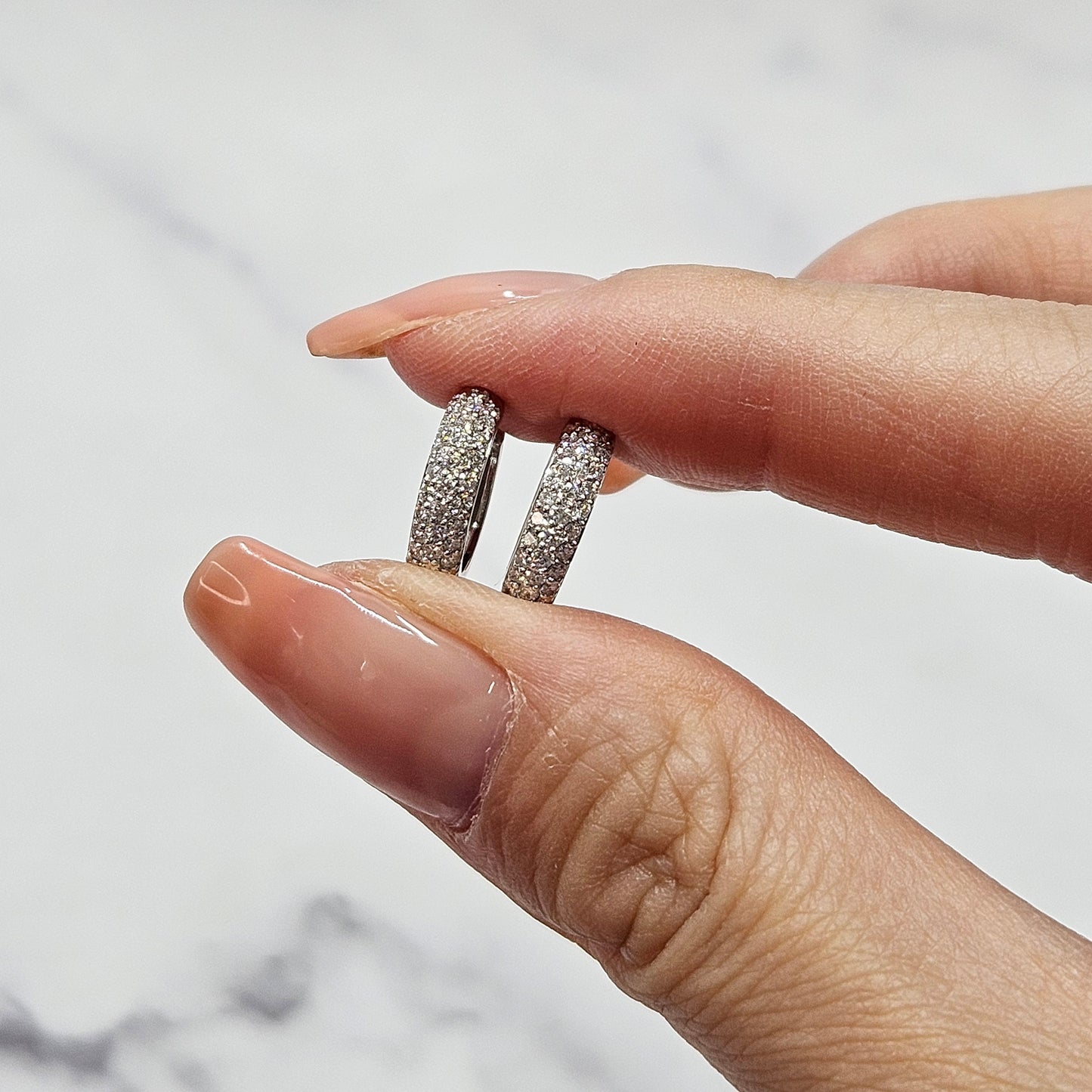3 Row 13mm Width 3.3mm hoop Natural Diamond Earrings/Handmade Diamond small Hoop Earrings/ Natural Diamond hoop earring/Anniversary gift
