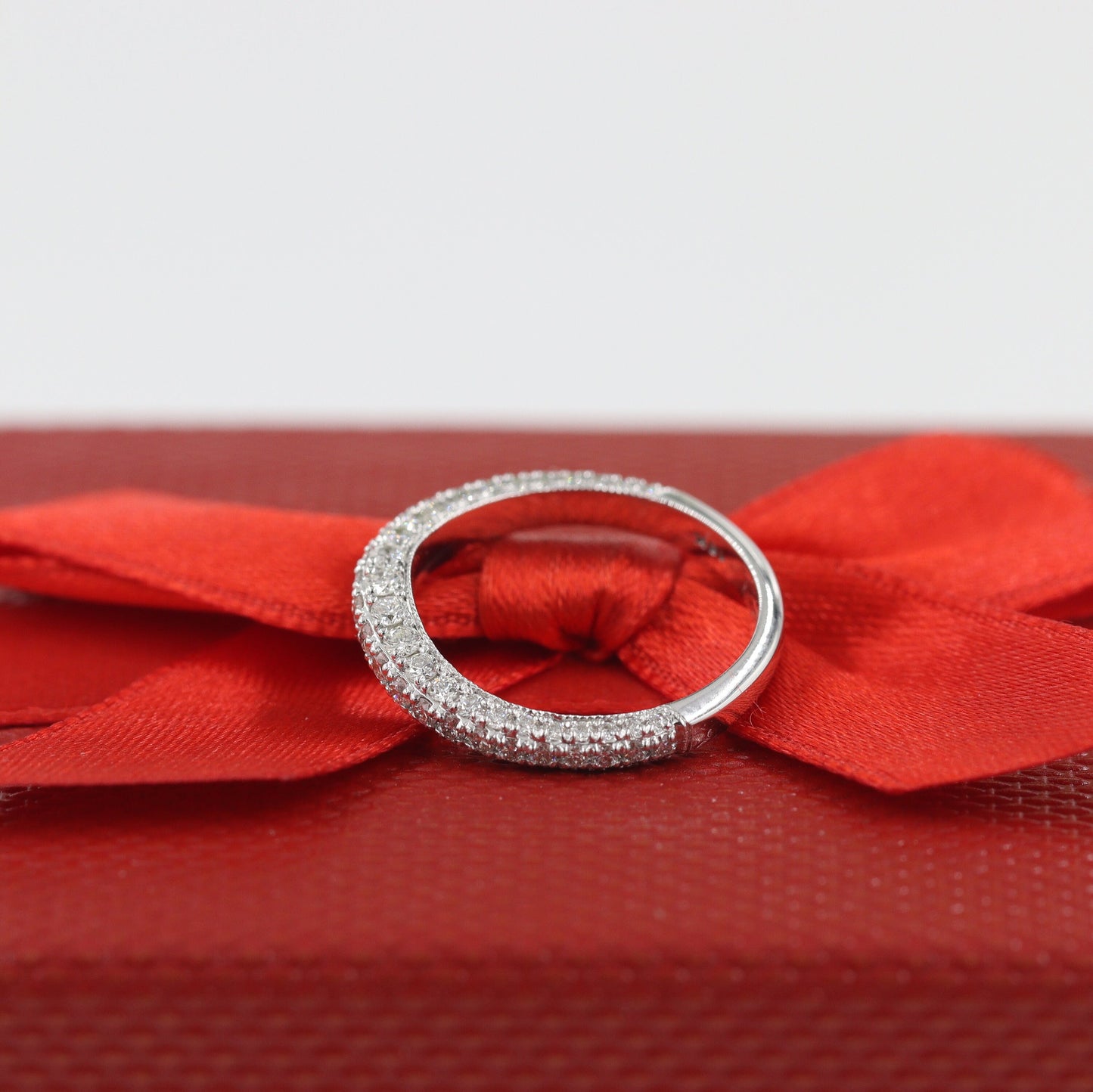 14K Gold 3 Row Natural Diamond Curved Wedding Band: Handmade Anniversary Ring