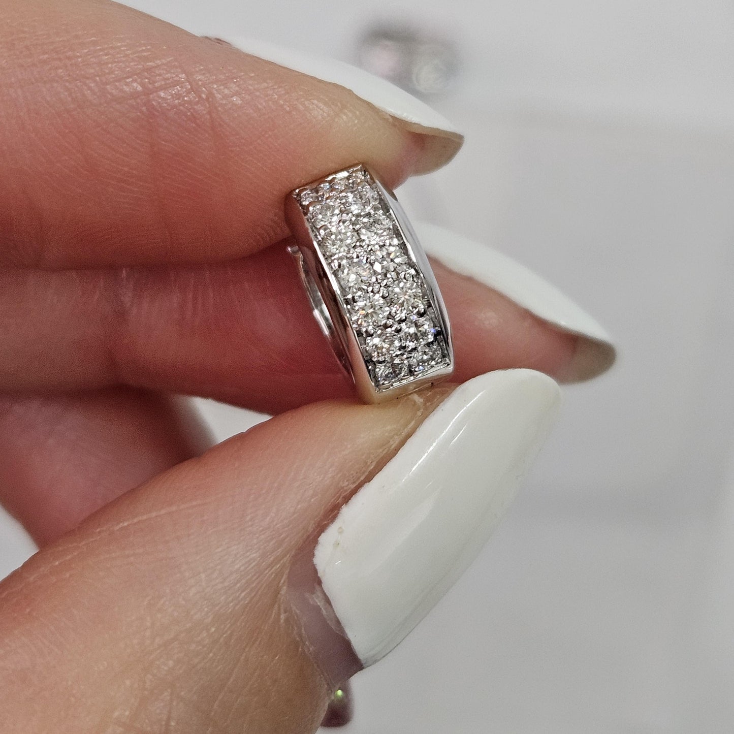 14k Gold 2 Row Natural Diamond Huggie Earrings, Two Row Anniversary Gift