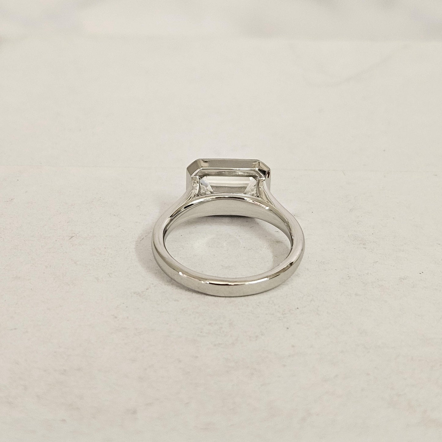 3ct Emerald Cut Diamond Bezel Set Engagement Ring - 14K Gold Split Shank Diamond Ring - Anniversary gift