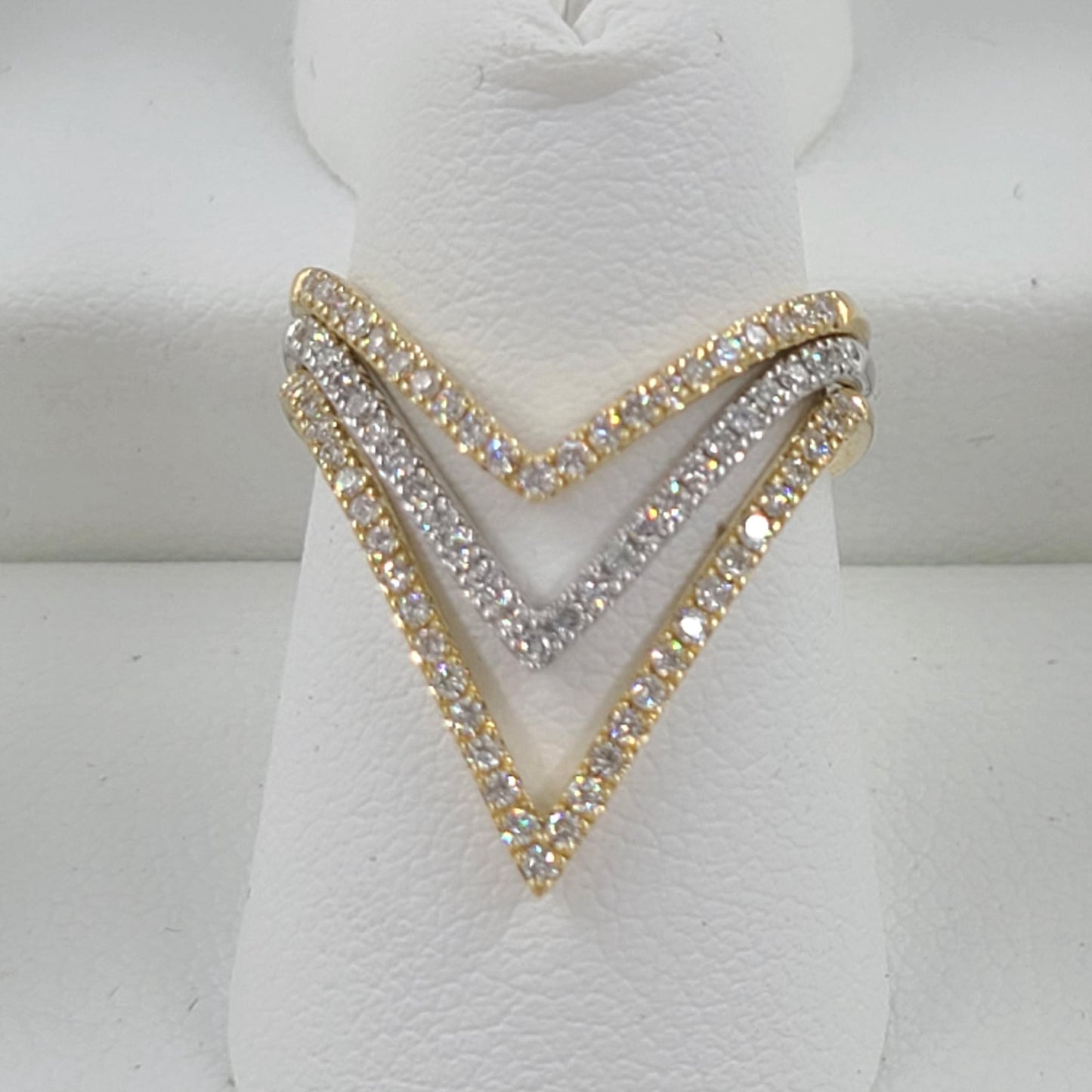 14K Gold V-Shape Natural Diamond Pave Ring (large): Handmade Wedding Band - Anniversary Gift