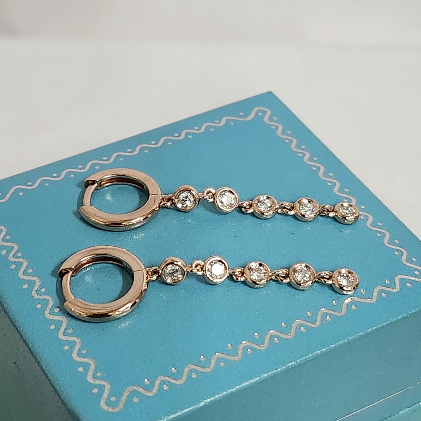 Gold Hoop with Natural Diamond Bezel Dangle Earring/14K,18K gold 11.5mm Hoop Earring/Diamond Hoop Dangle Earrings /Anniversary gift