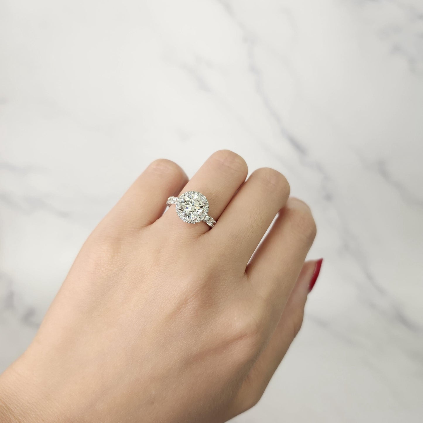 2ct Diamond Halo Engagement Ring: 14K Gold Halo Diamond Ring- Anniversary Ring