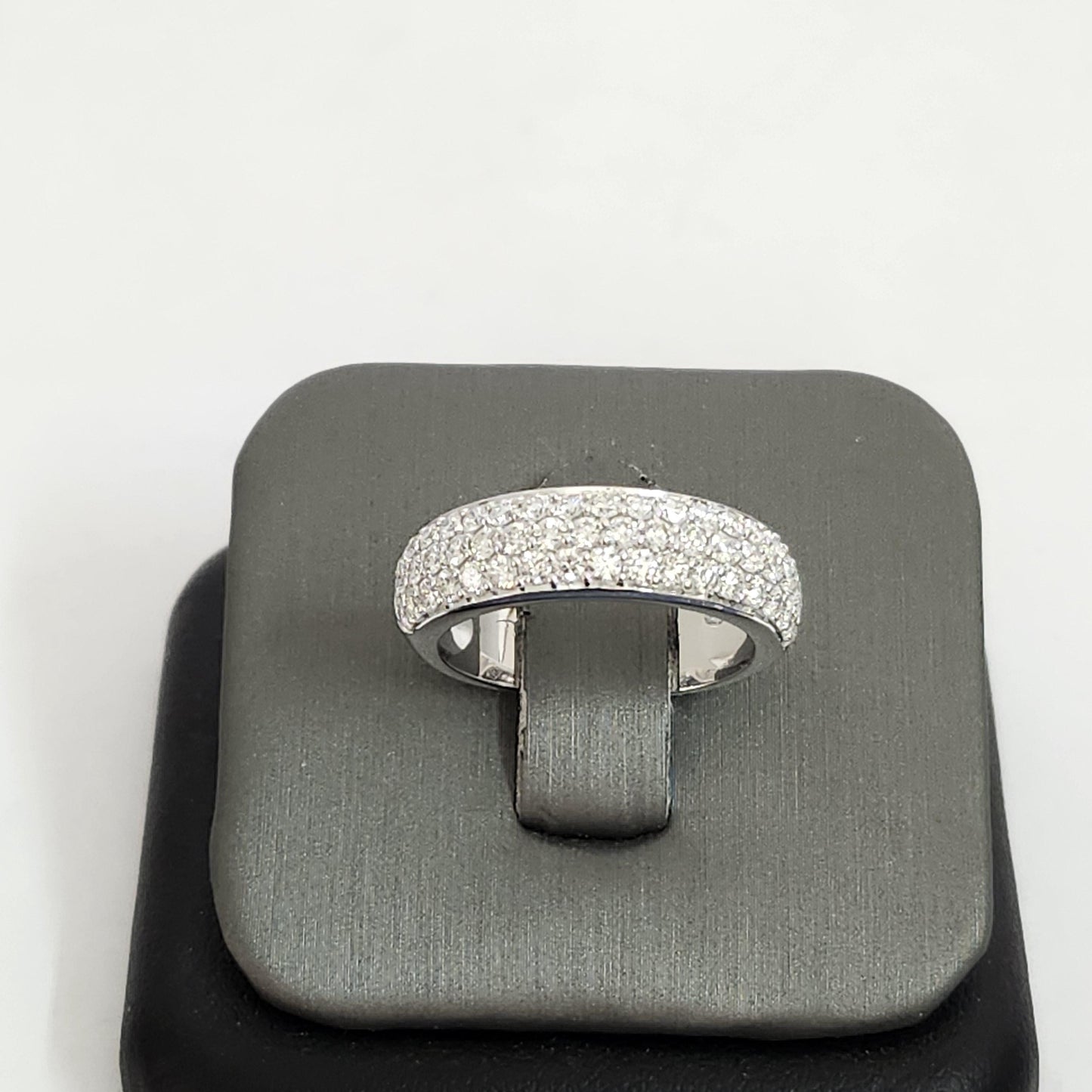 14K Gold 3 Row Natural Diamond Wedding Band: 6.5mm Width Pave Anniversary Ring- Anniversary Gift