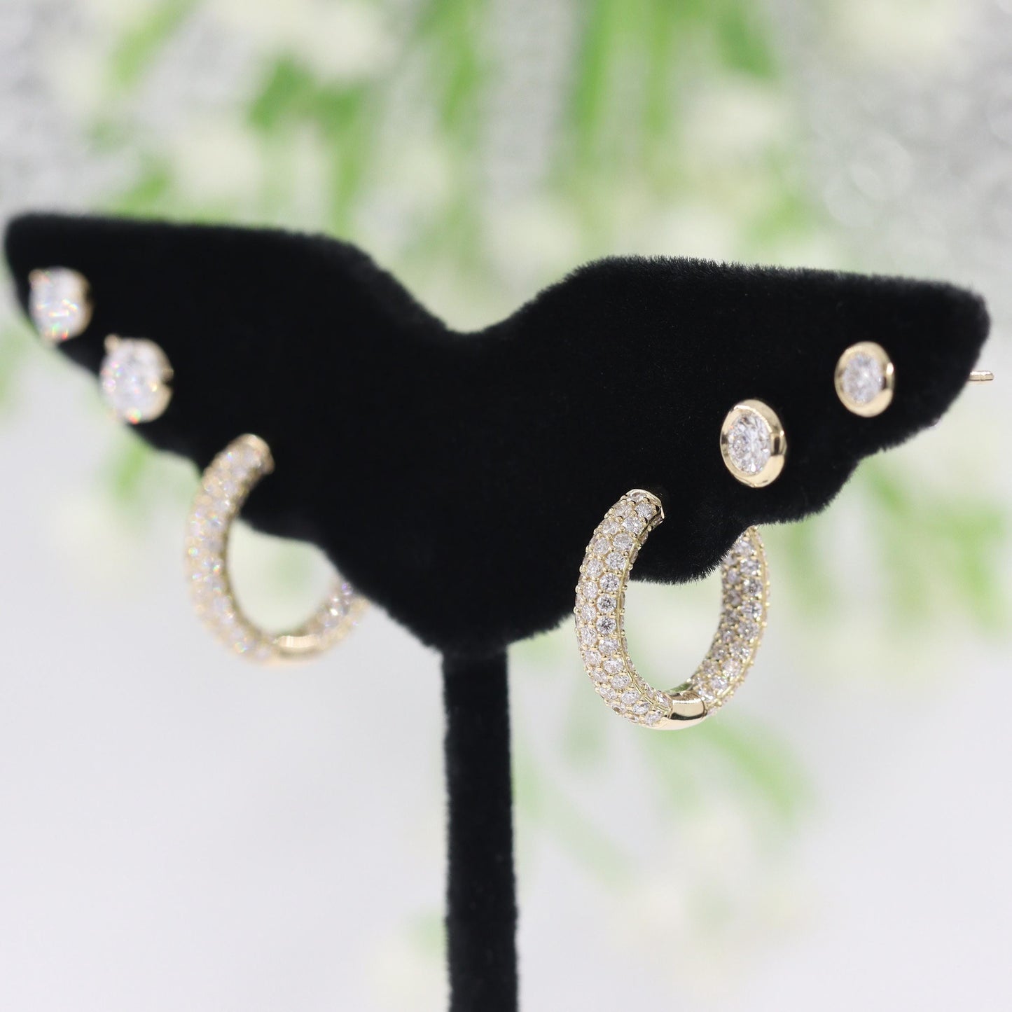 Handmade 14K Gold Natural Diamond Hoop 6 Row Earrings: 2.45ct Huggies, Full Diamond Dome Hoop Earrings - Anniversary gift
