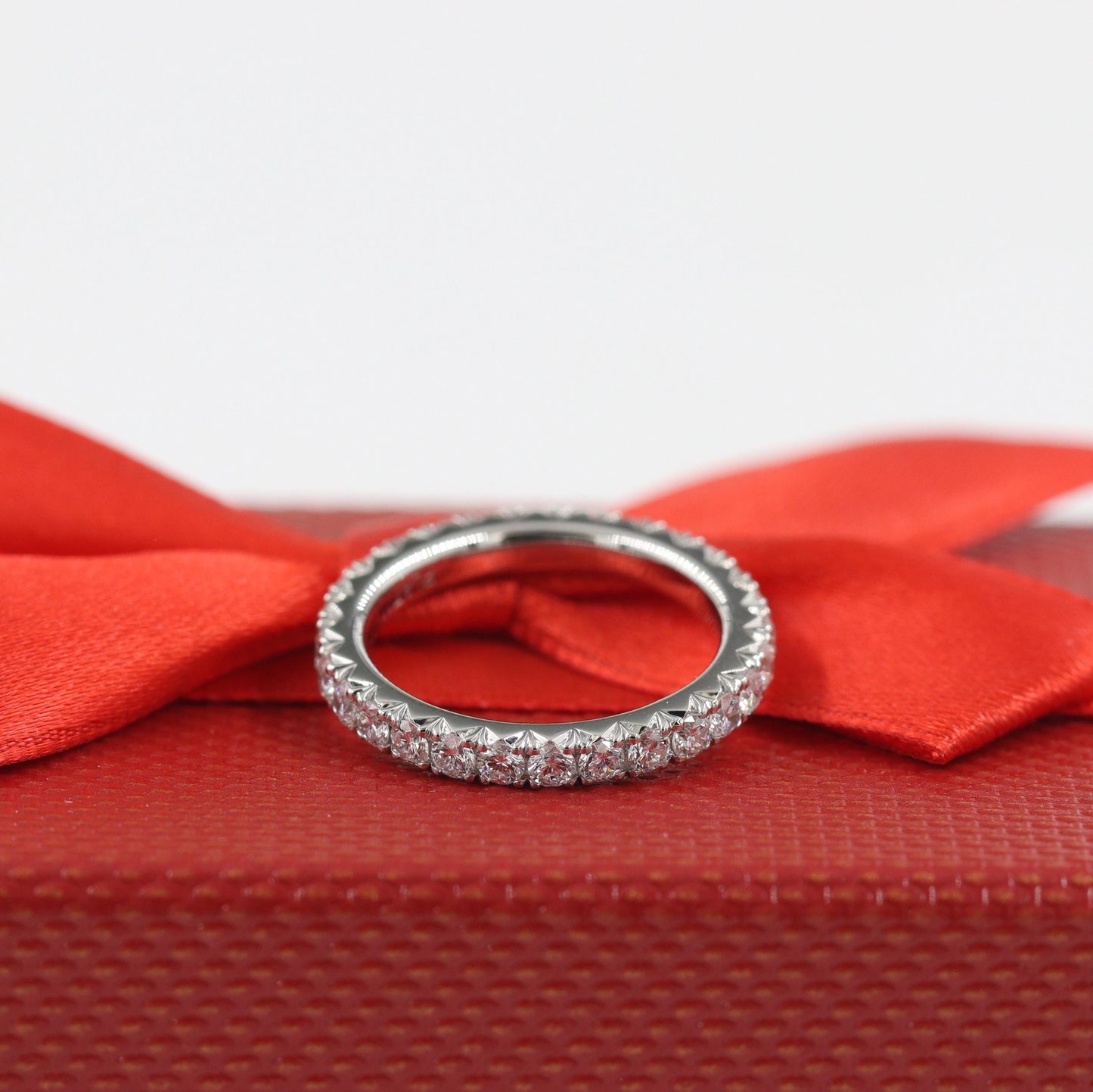14K Gold Full Eternity Diamond Wedding Band - French Pave 2.5mm Width Diamond Ring - Anniversary gift