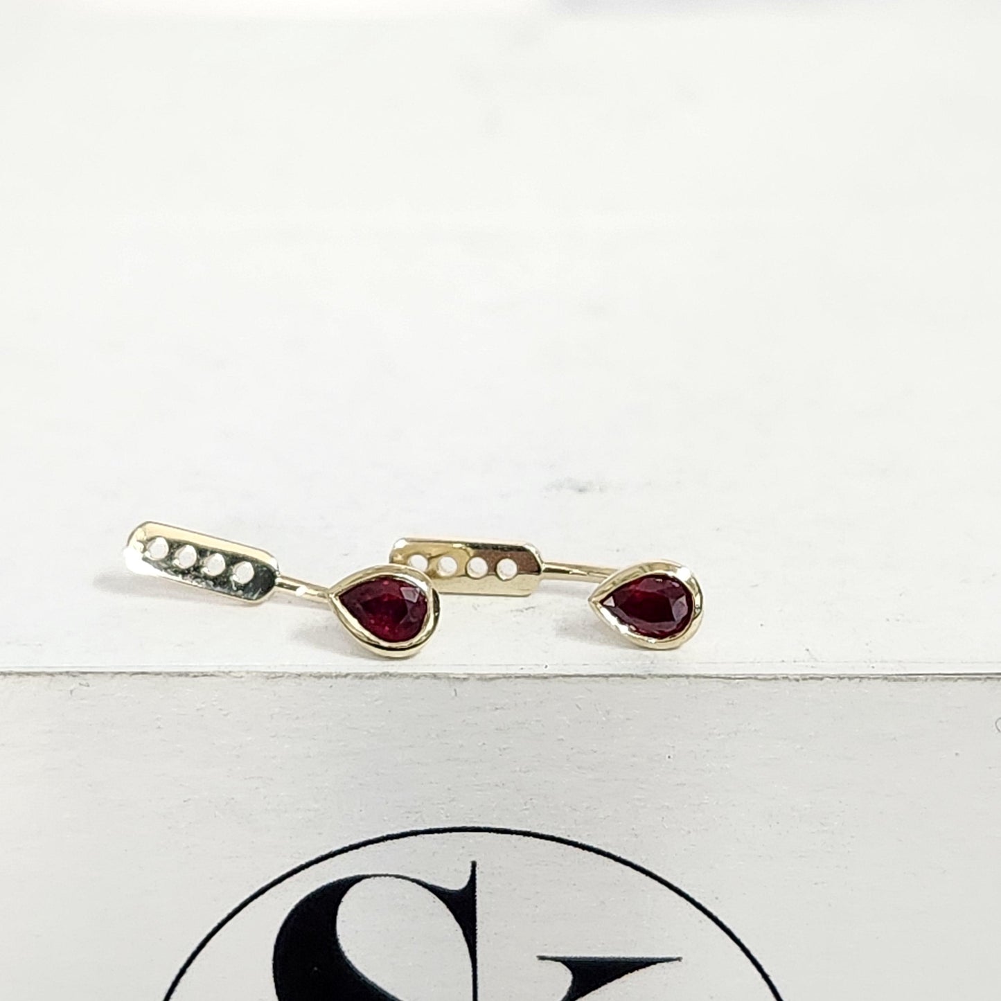 Natural Pear Ruby 14K Gold Stud Earrings with Jackets