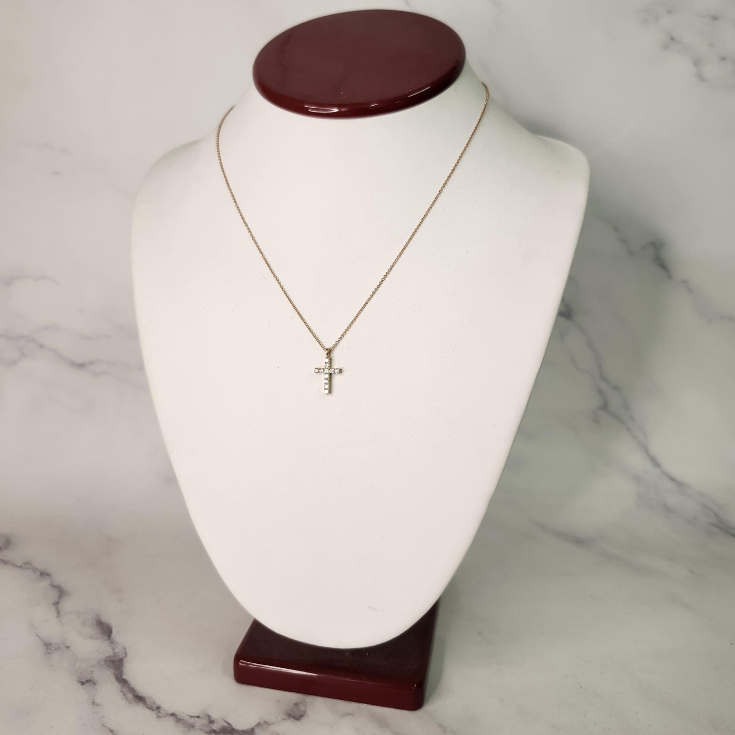 14K Gold Diamond Cross Necklace: Dainty 0.3ct Pendant