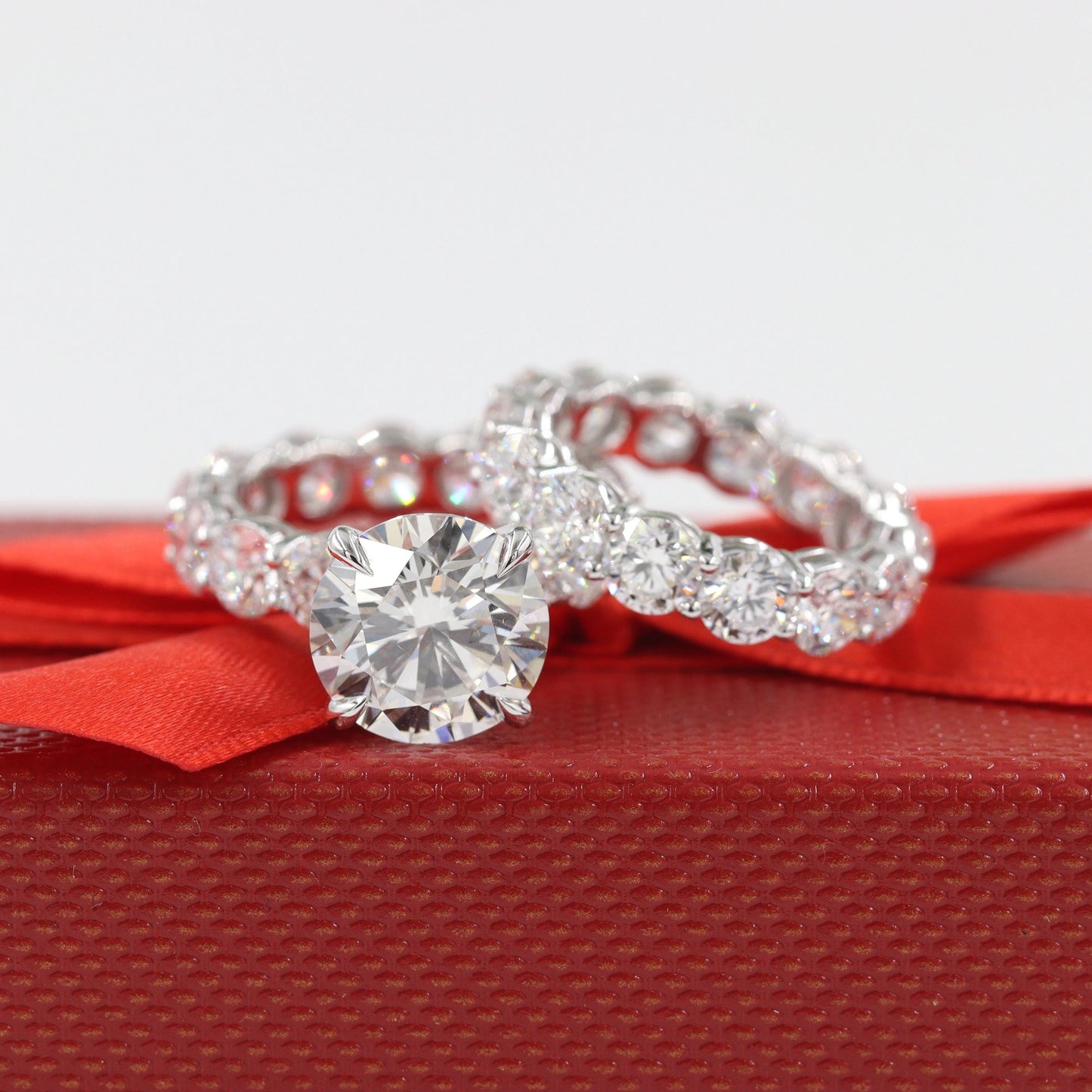 7ct Round Diamond Ring/14K ,18K gold Full Eternity Round Diamond Engagement Ring / Stackable diamond Ring/Anniversary gift