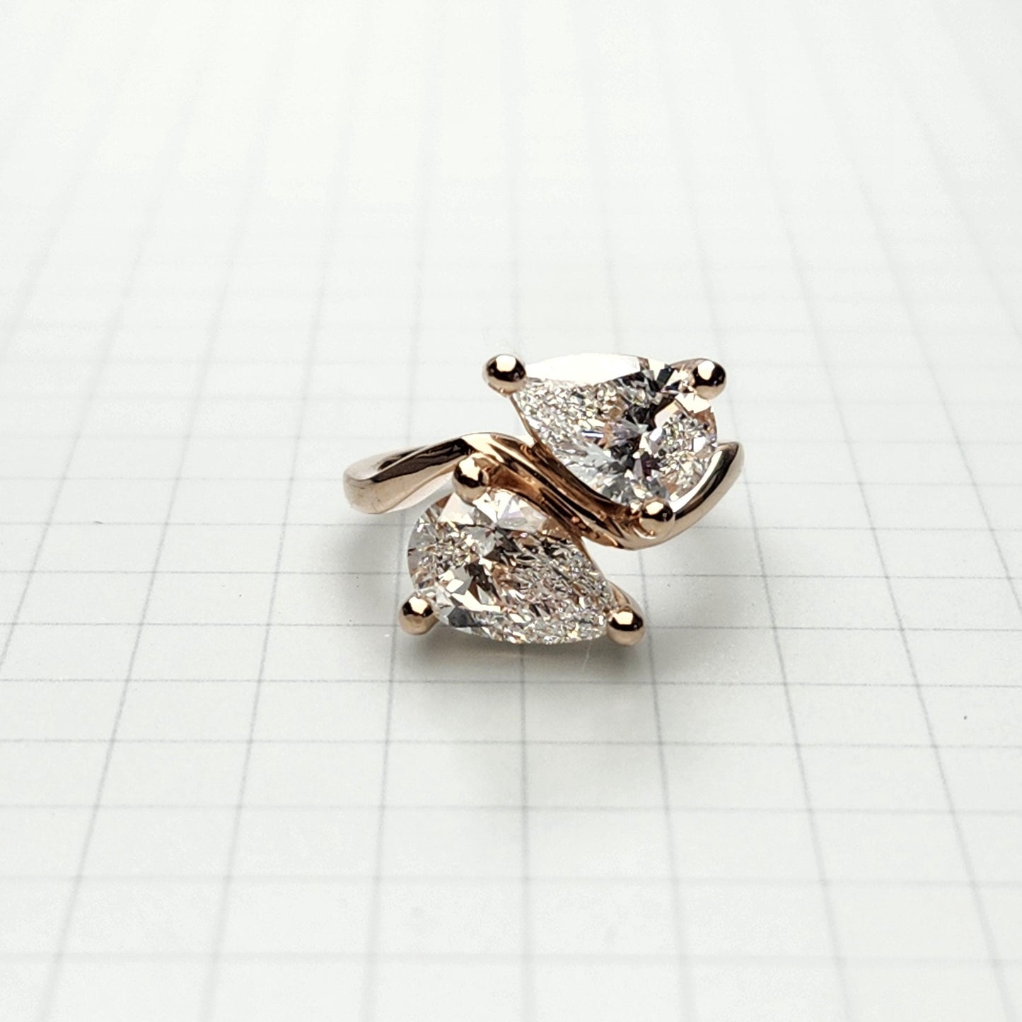 Pear Diamond Two Stones Ring: 14K Gold Total 3ct Diamond Ring - Anniversary Ring