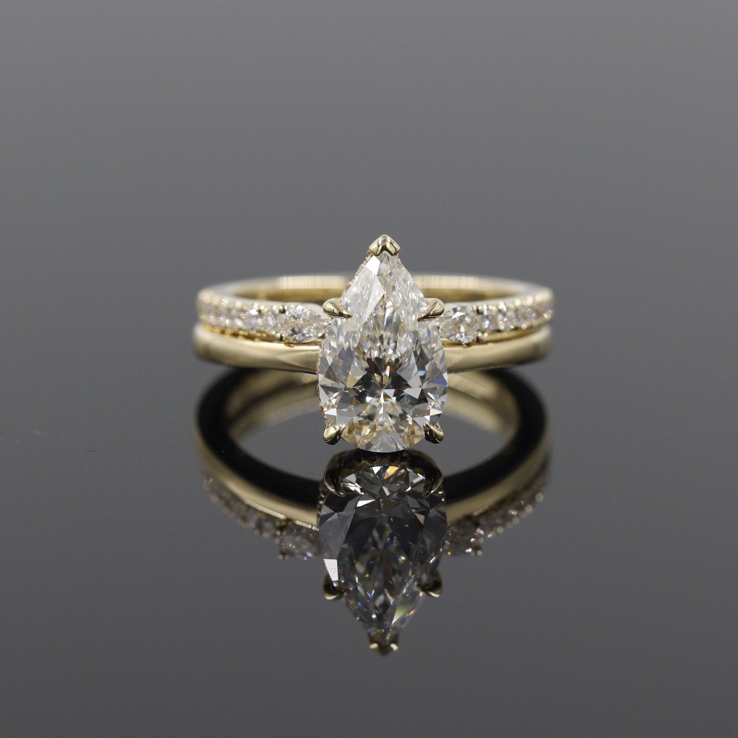 Pear Diamond Stacking Ring: 14K Gold Diamond Wedding Band- Anniversary gift