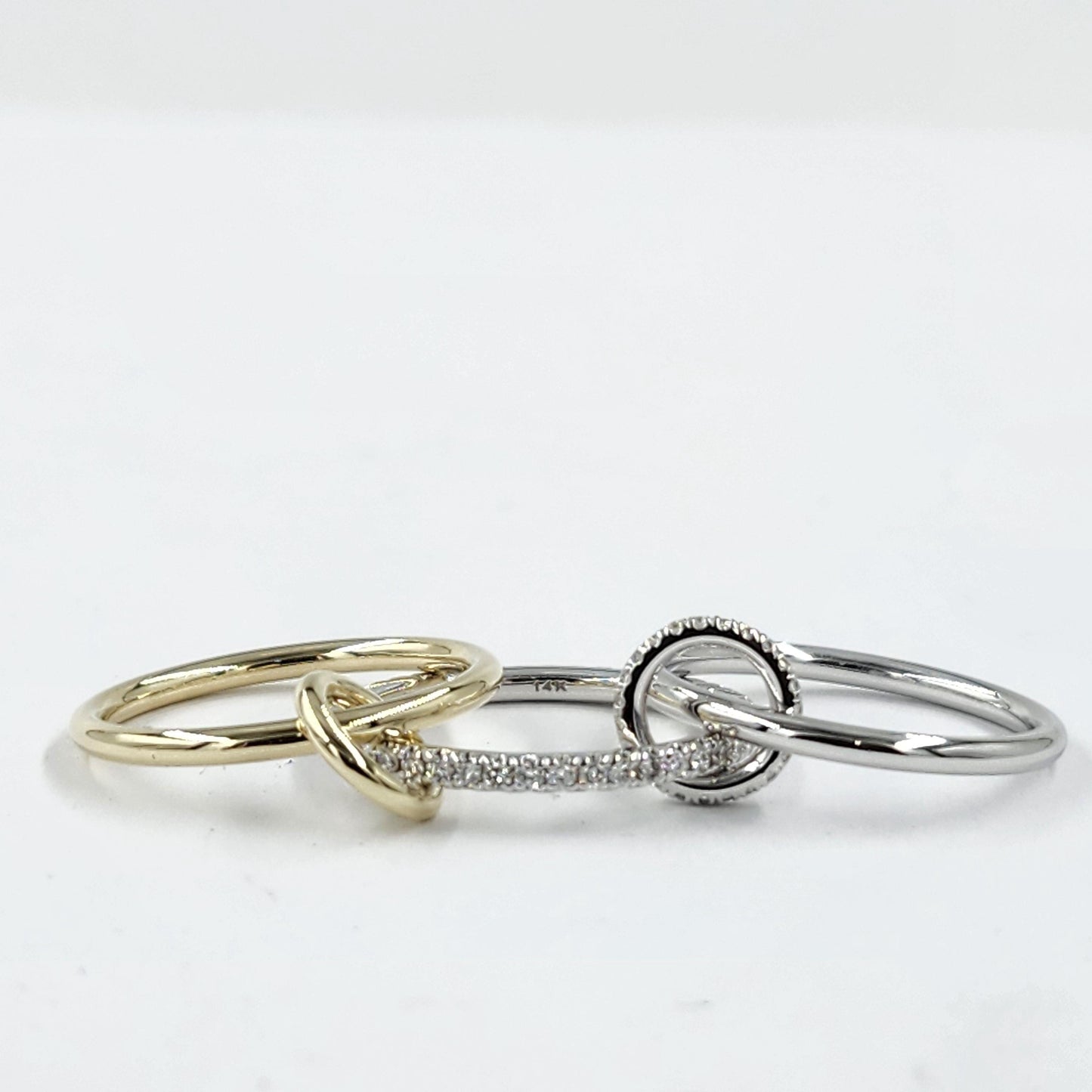 14K Gold Diamond Stacking Rings with Connectors – Handmade Anniversary Gift