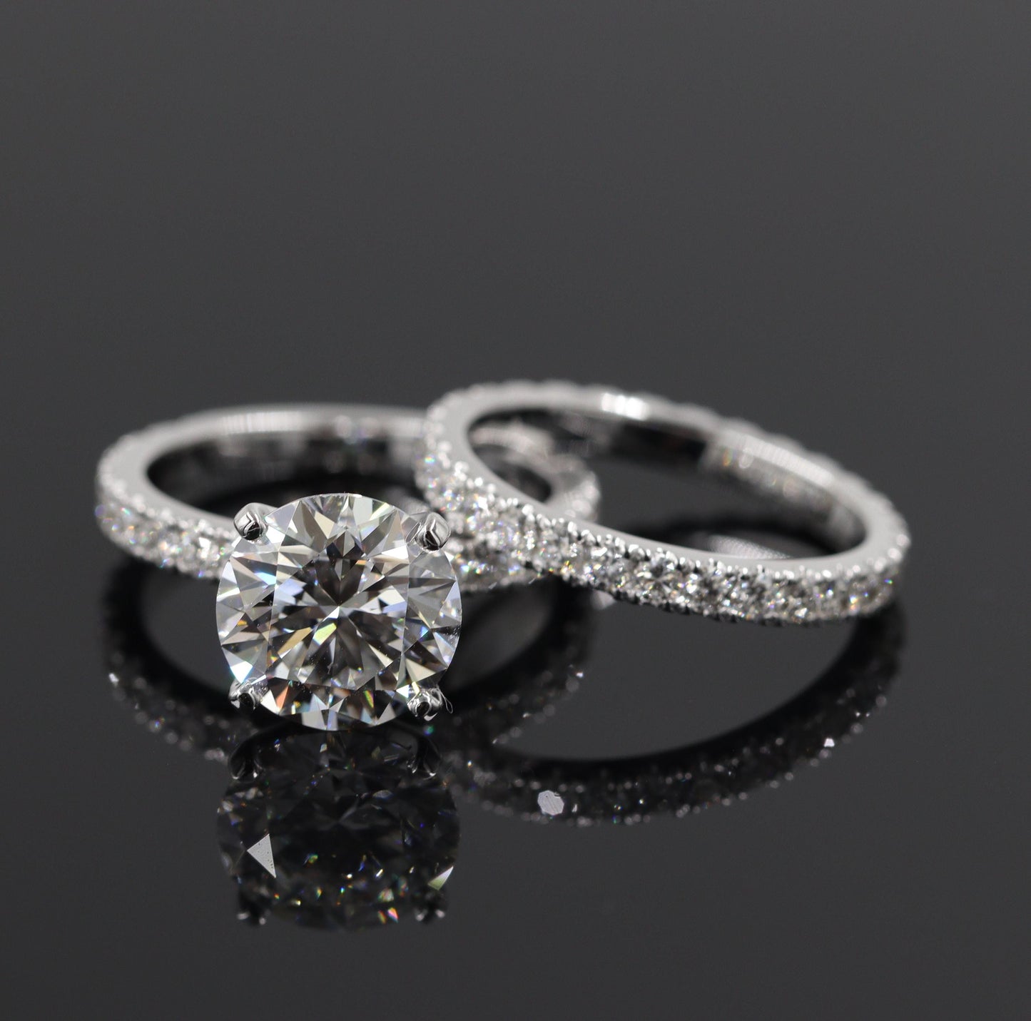 3ct Solitaire Diamond Engagement Ring: 14K Gold Pave Setting Diamond 4 Prong Ring - Anniversary gift