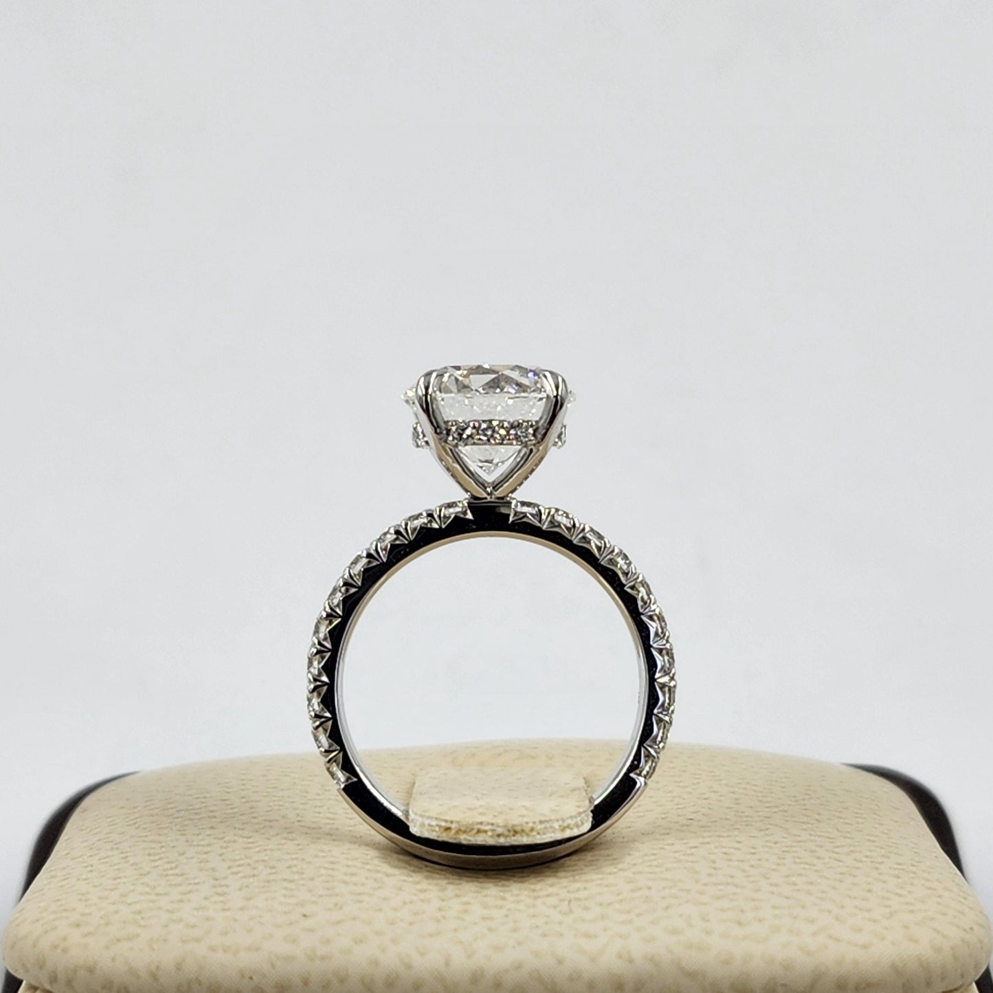 Round Diamond Engagement Ring, 14K Gold French Pave Hidden Halo Diamond 4 Prong Ring - Anniversary gift