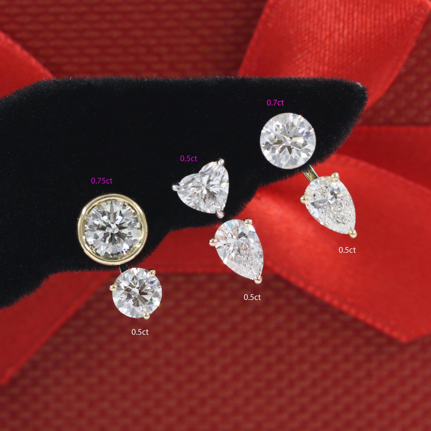 18K Gold Round Diamond Solitaire Invisible Setting Stud Earrings: 0.7ct Diamond Solitaire Earring - Anniversary Gift
