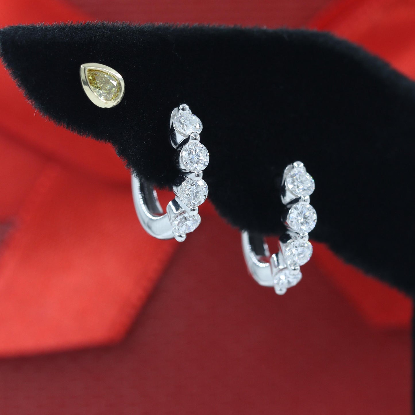 Single Prong Four Natural Diamond Hoop Earrings / 14K,18K gold Single Prong Diamond 0.7ct Hoop Earring / Anniversary gift