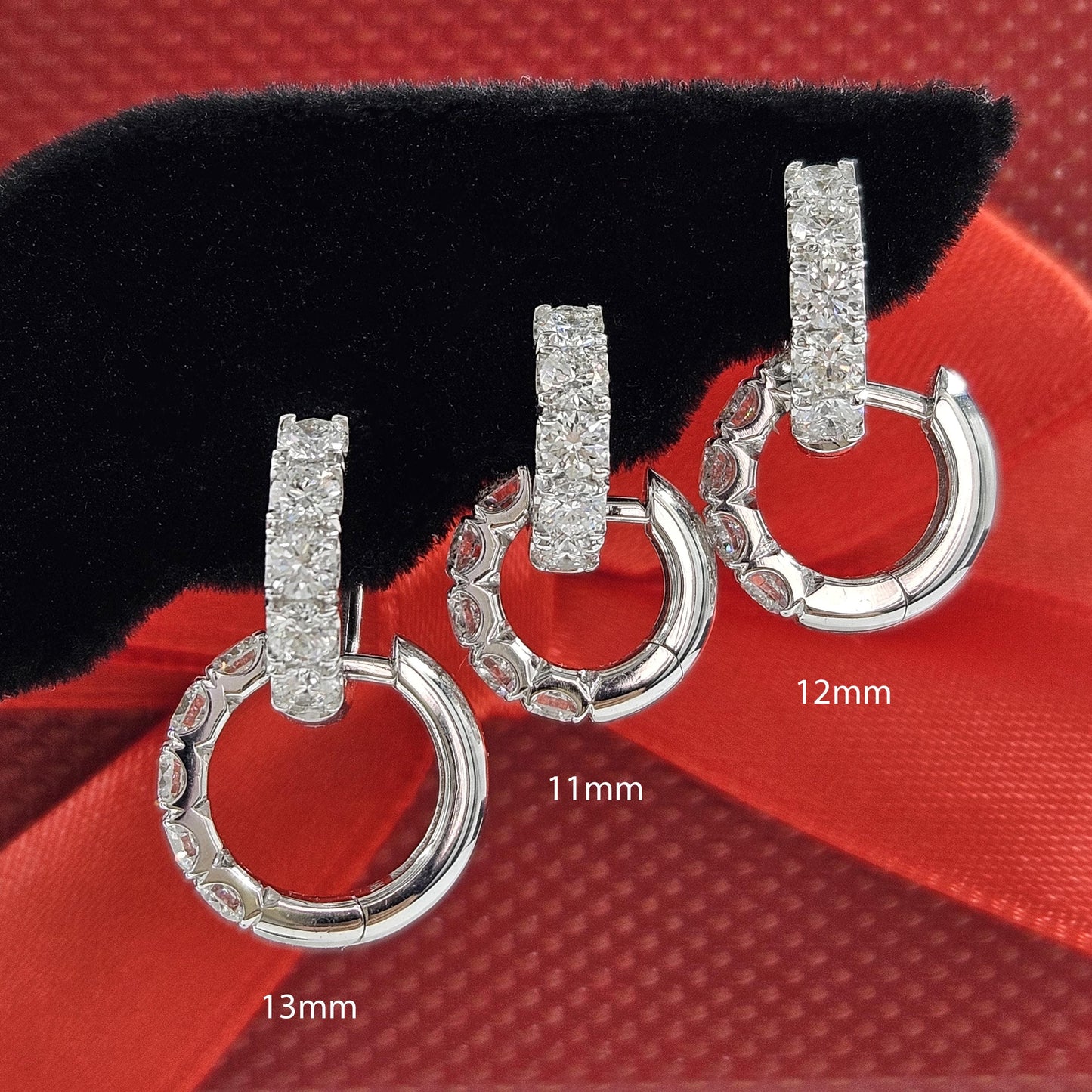 14K Gold Diamond Hoop Earrings: 11mm~13mm Hoop Earring - Anniversary Gift