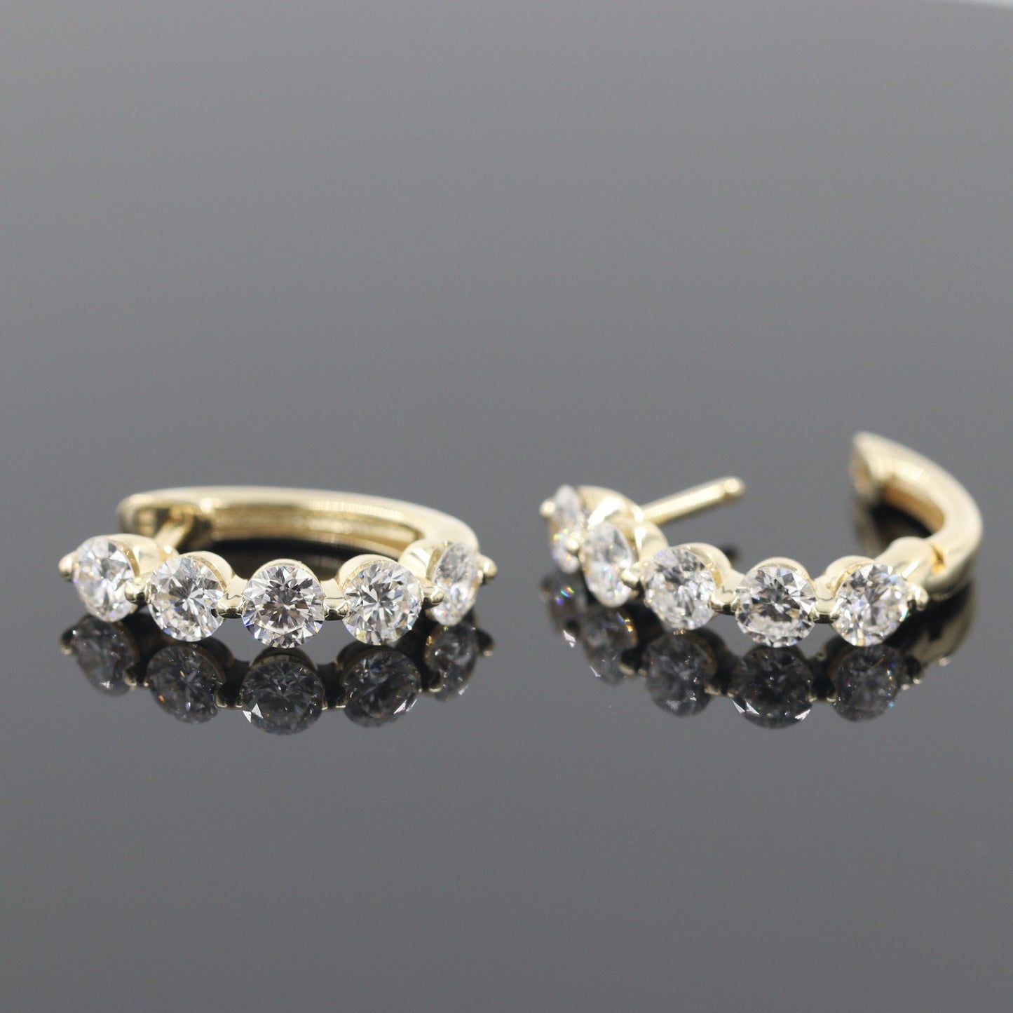Diamond Hoop Earrings: 14K,18K gold Single Prong Diamond 1.5ct Hoop Earring - Anniversary gift