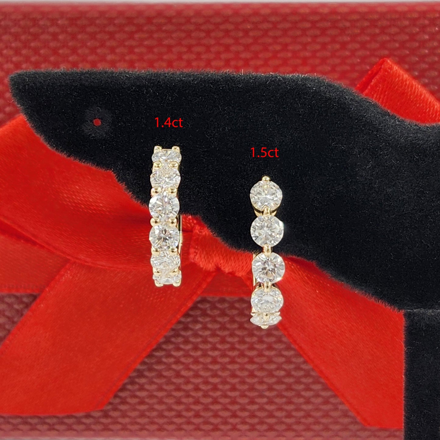 Diamond Hoop Earrings: 14K,18K gold Prong Diamond 1.4ct Hoop Earring - Anniversary gift
