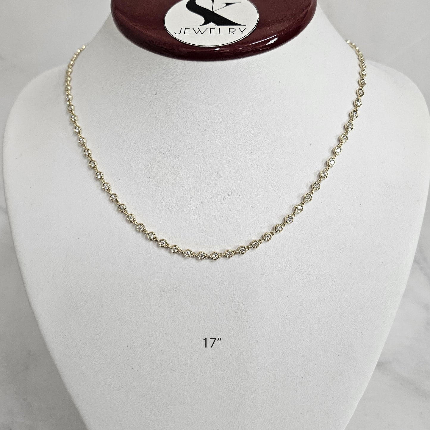 Handmade 14K Gold Round Diamond 3.5mm Bezel Tennis Necklace - Anniversary gift