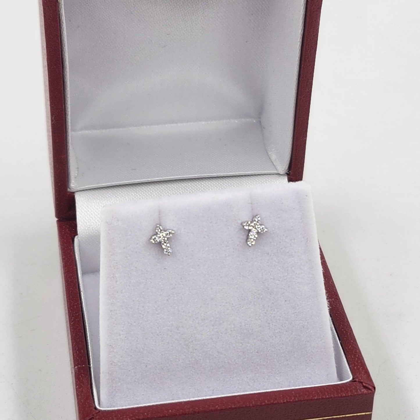 14k Gold Natural Diamond Very Small Cross Stud Earrings: Dainty Handmade Jewelry - Anniversary gift