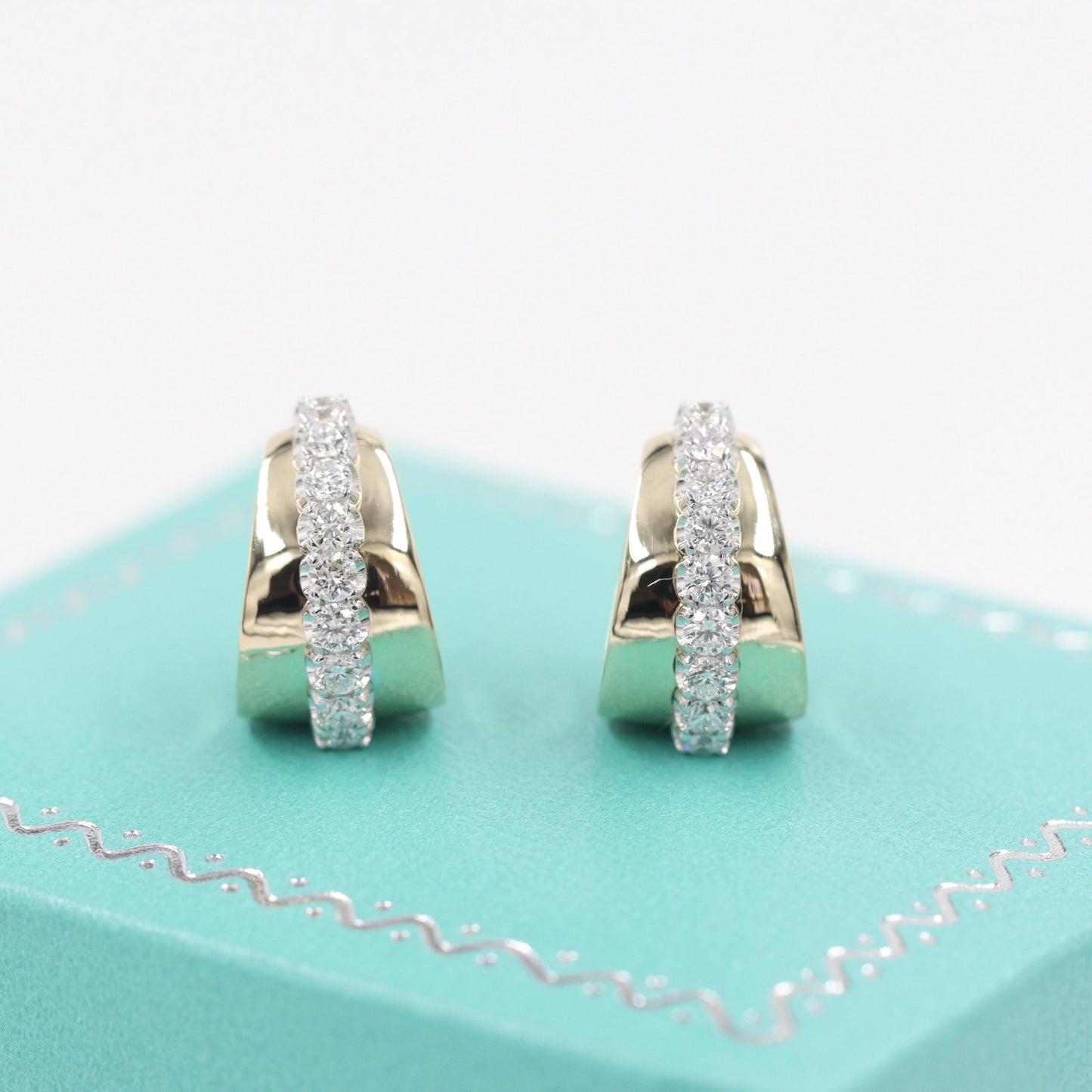 14K gold Natural Diamond Large Earrings/Two Tone gold Diamond Hoop Earrings/Diamond Hoops/Anniversary gift
