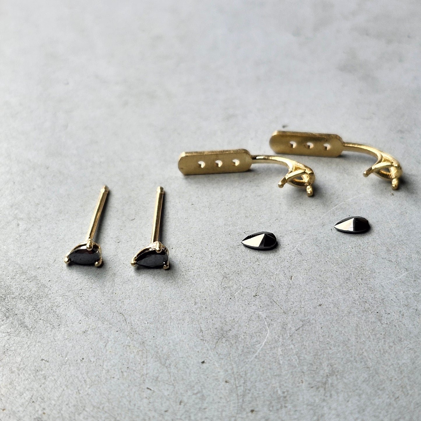 Black Pear Diamond Earrings/14K gold Black Pear Diamond Stud Earrings/Black Pear Diamond Jacket Earrings/Anniversary gift
