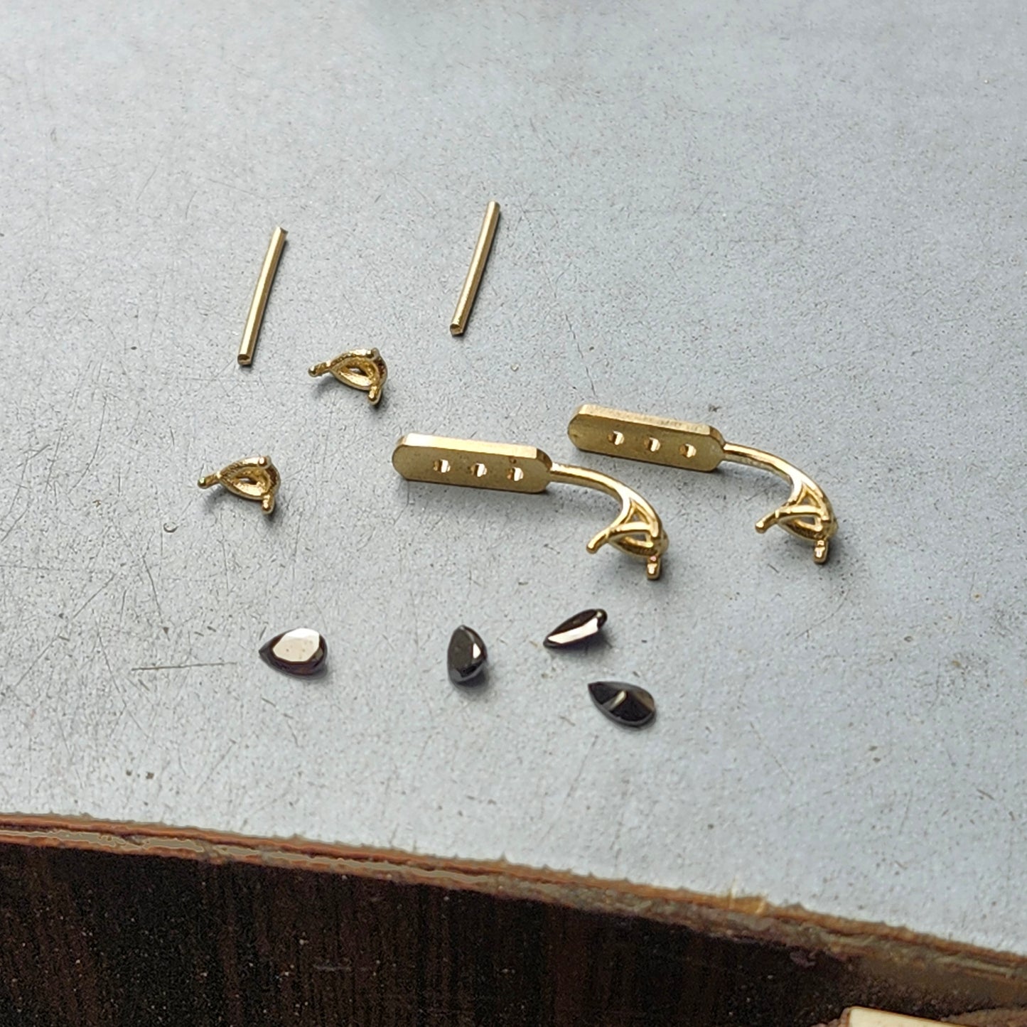 Black Pear Diamond Earrings/14K gold Black Pear Diamond Stud Earrings/Black Pear Diamond Jacket Earrings/Anniversary gift