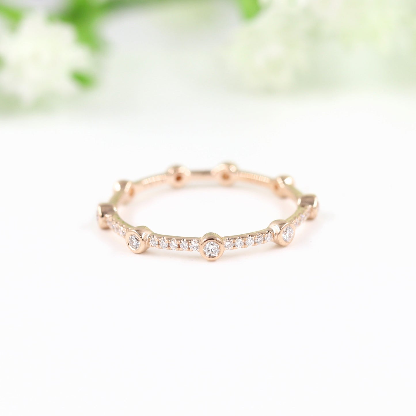 Diamond Ring/Minimalist Ring/Anniversary Diamond Ring/Stackable Diamond Band/Unique Gold Diamond Ring Gift for her/Anniversary Gift
