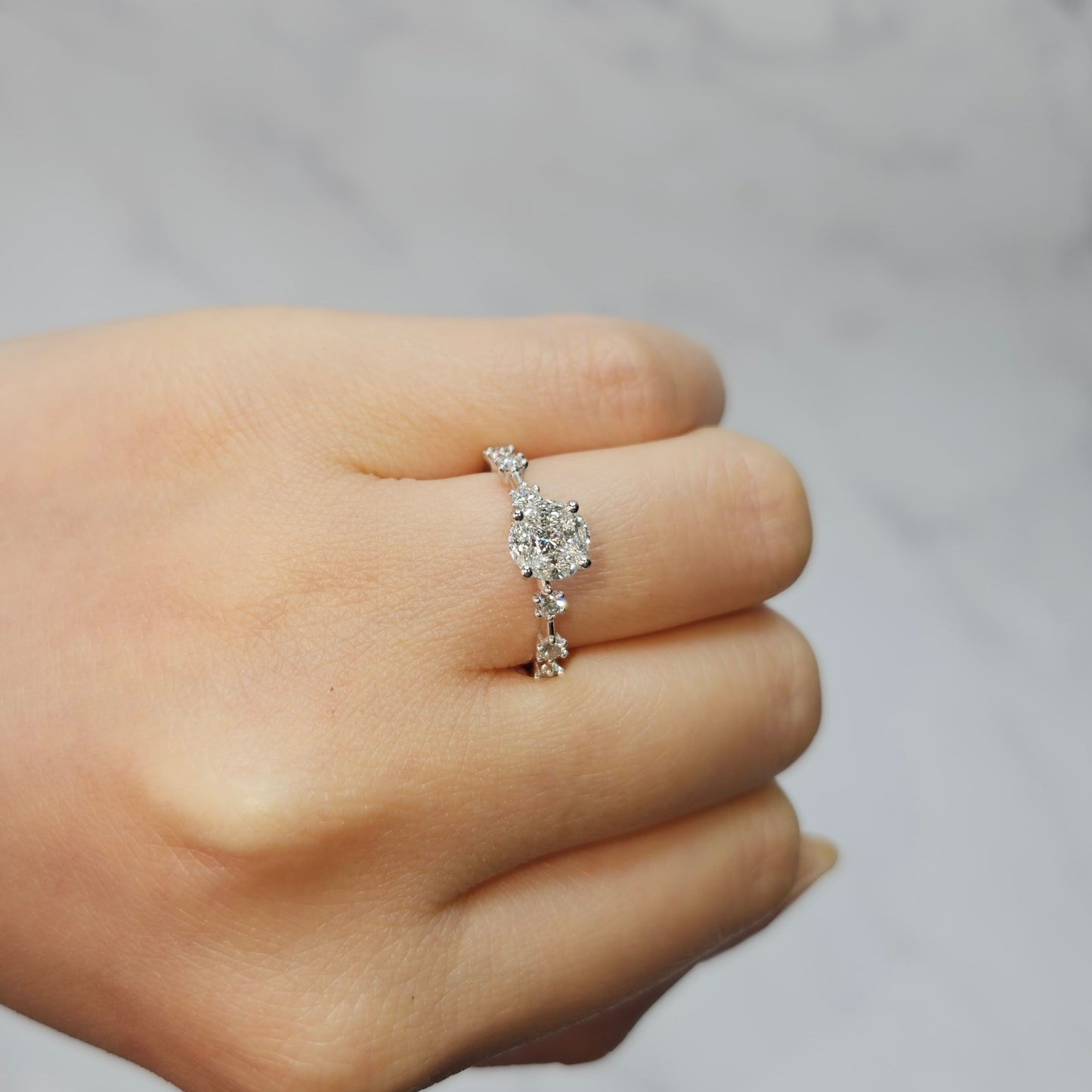 Unique Mixed Diamond Engagement Ring/0.56ct Natural Diamond Princess Cut & Marquise Diamonds Ring/ Anniversary Ring/ Gift for her