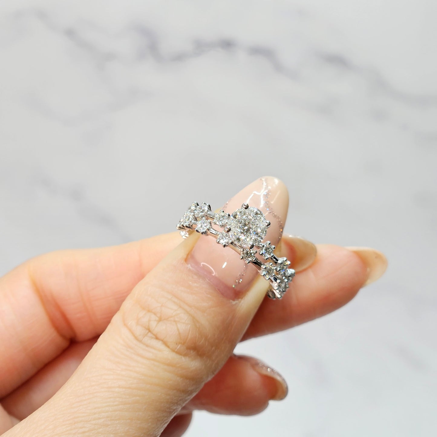 Unique Mixed Diamond Engagement Ring/0.56ct Natural Diamond Princess Cut & Marquise Diamonds Ring/ Anniversary Ring/ Gift for her