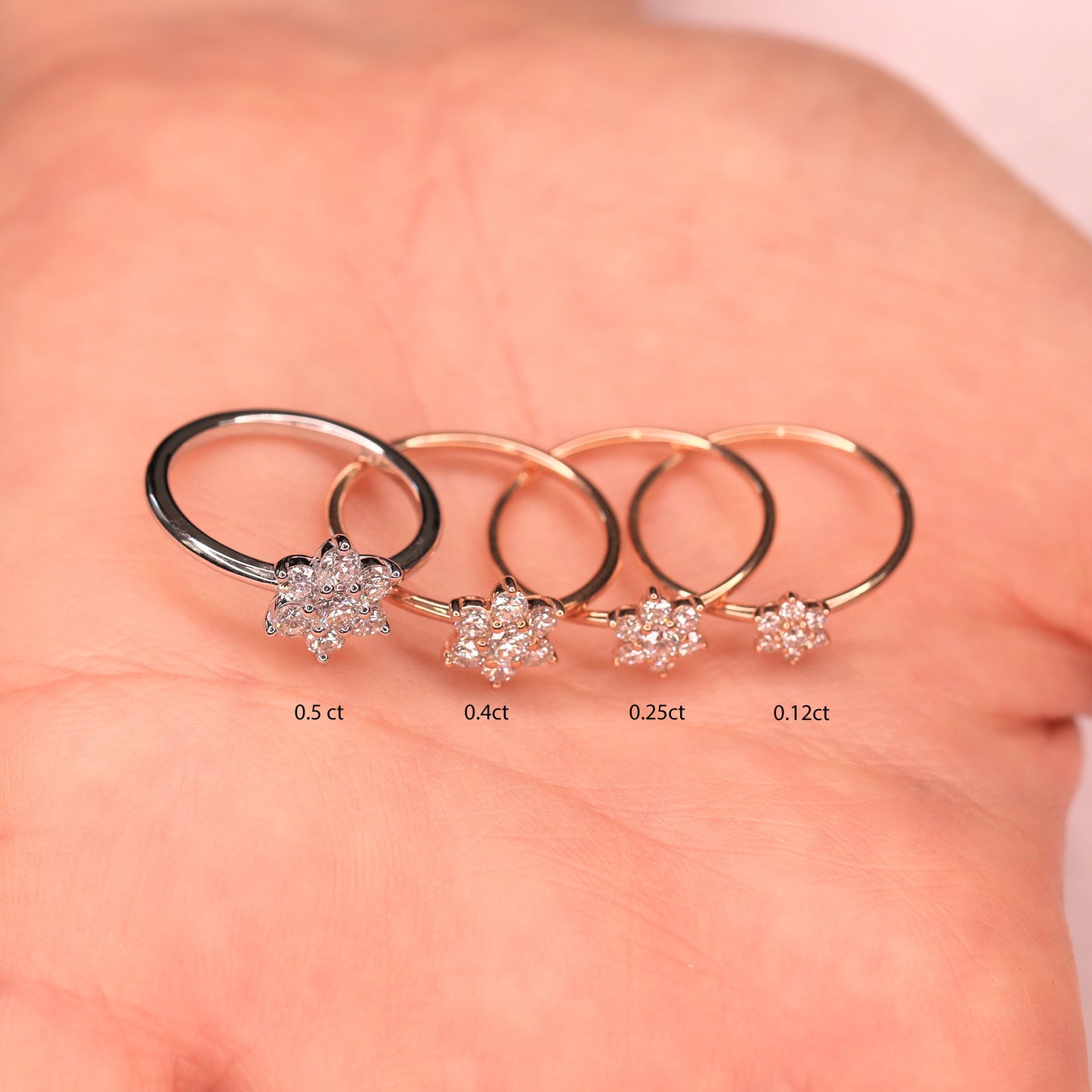 Flower Diamond 14K Rose Gold Engagement Ring /0.25ct Natural White Diamond / Dainty Ring / Unique Engagement Ring / Anniversary Ring