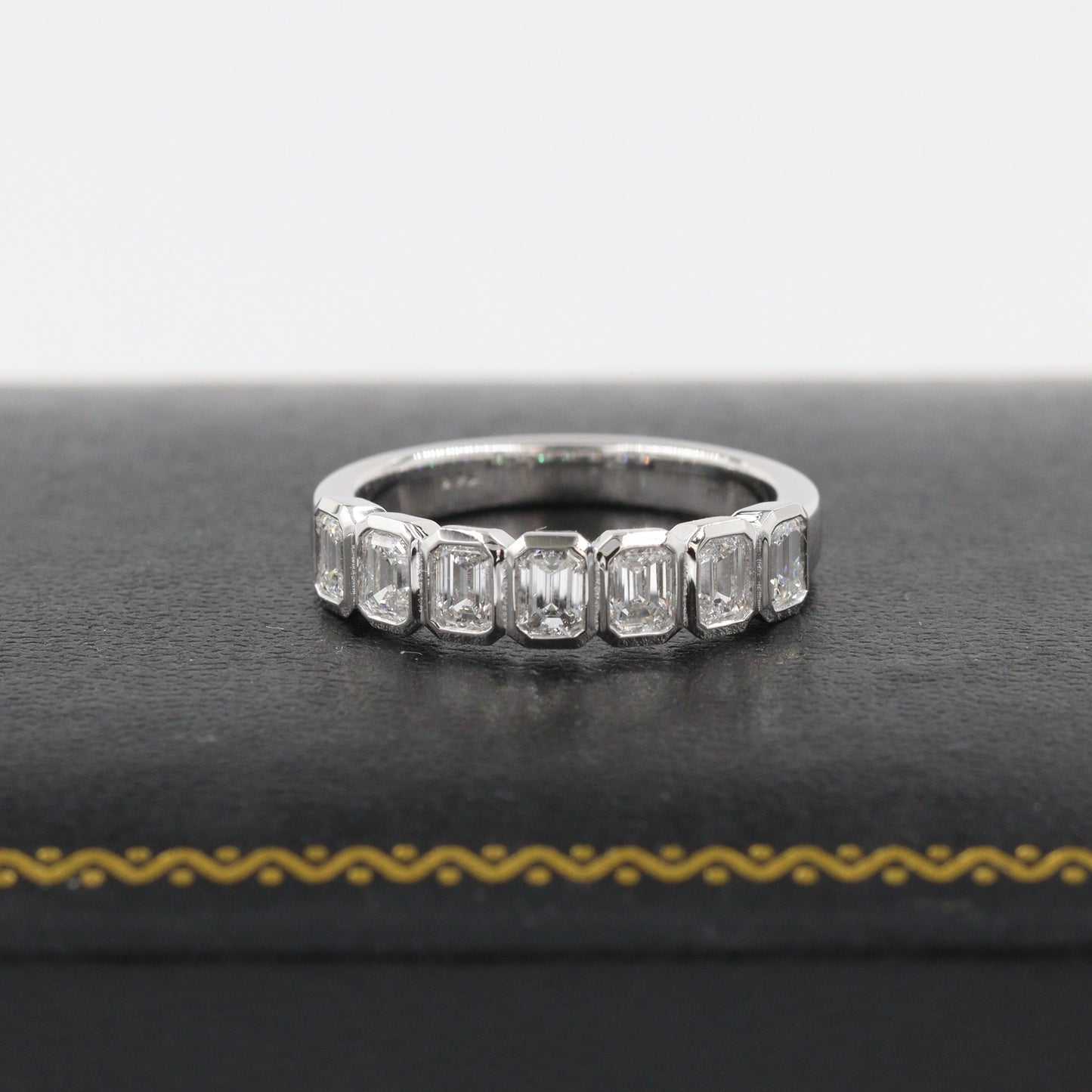 1ct Emerald Cut Diamond Bezel set Wedding Band/ Bezel Setting Emerald Cut Diamond Band/ Diamond Ring/ Anniversary gift Ring/ Stacking Band