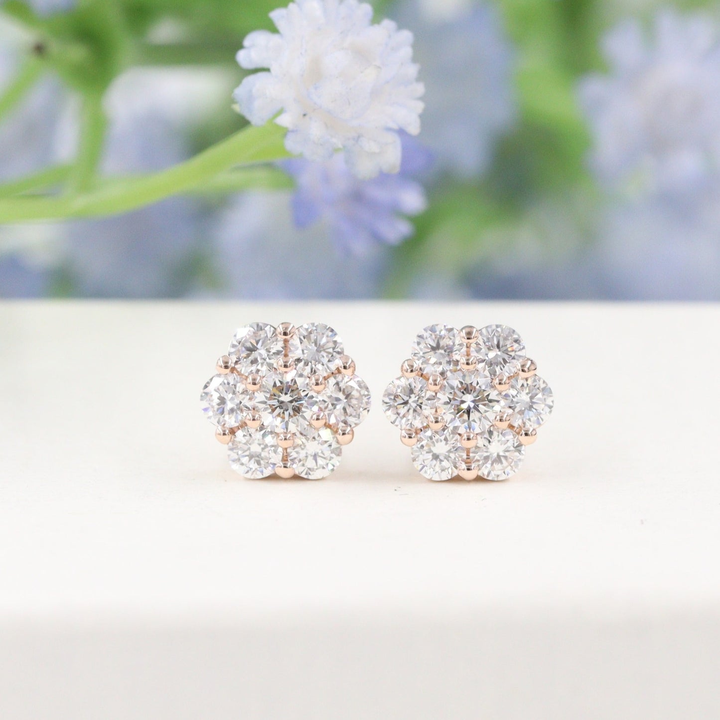 1.1ct Diamond Cluster Earrings/Natural Diamond  European lock closure Earrings / 14K ,18K gold Halo 8.2mm Stud Earrings/Anniversary gift