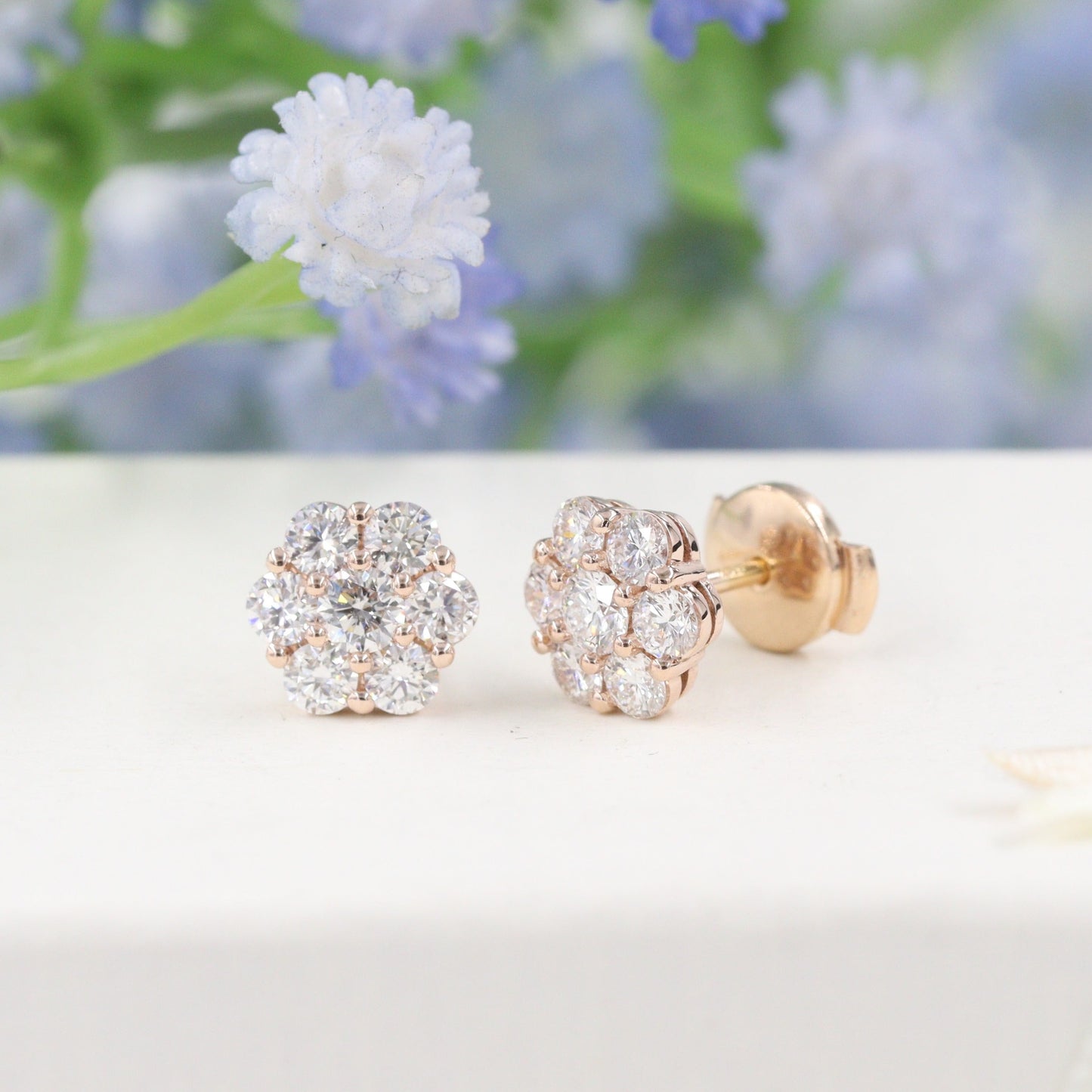 1.1ct Diamond Cluster Earrings/Natural Diamond  European lock closure Earrings / 14K ,18K gold Halo 8.2mm Stud Earrings/Anniversary gift