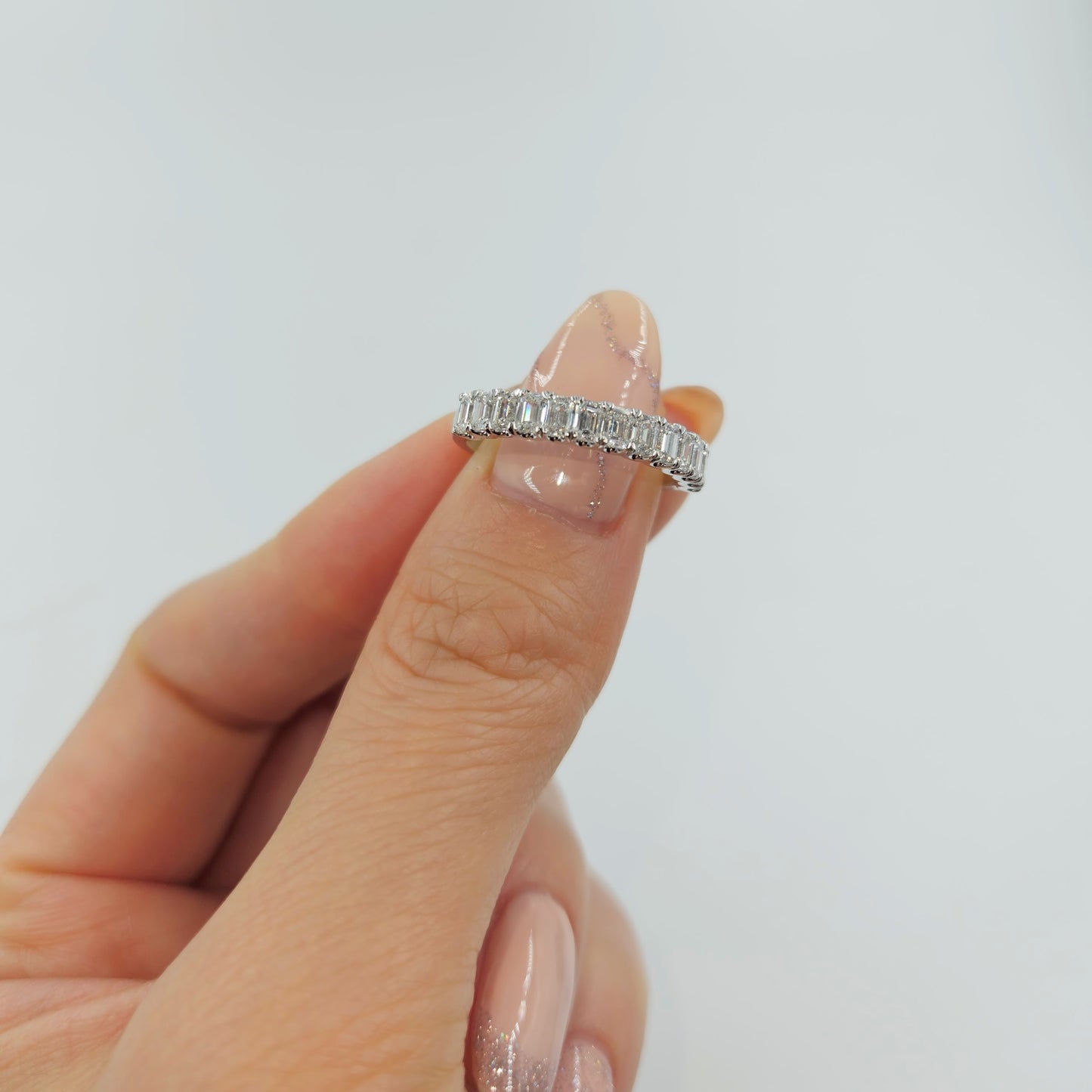 1.1ct Emerald Cut Diamonds Ring/Natural Emerald Cut Diamond Wedding Band/Half Eternity Wedding Ring/Anniversary gift/Stackable Diamond Band