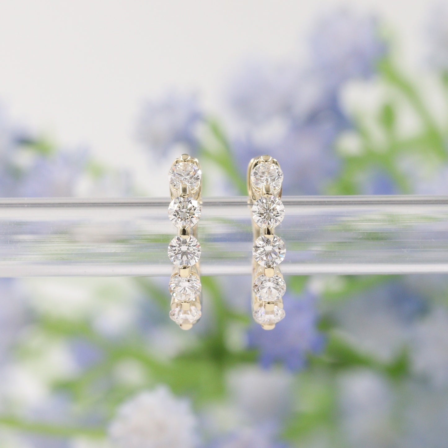 Single Prong Lab Diamond Hoop Earrings/14K,18K gold Ten Diamond Single Prong Hoop Earrings/ Single ,Pair Hoop Earring/Anniversary gift