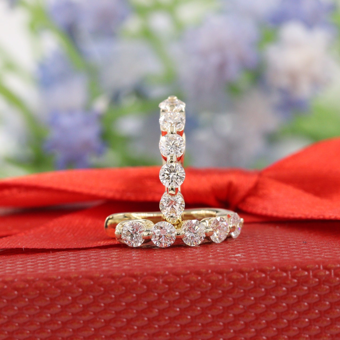 Single Prong Lab Diamond Hoop Earrings/14K,18K gold Ten Diamond Single Prong Hoop Earrings/ Single ,Pair Hoop Earring/Anniversary gift