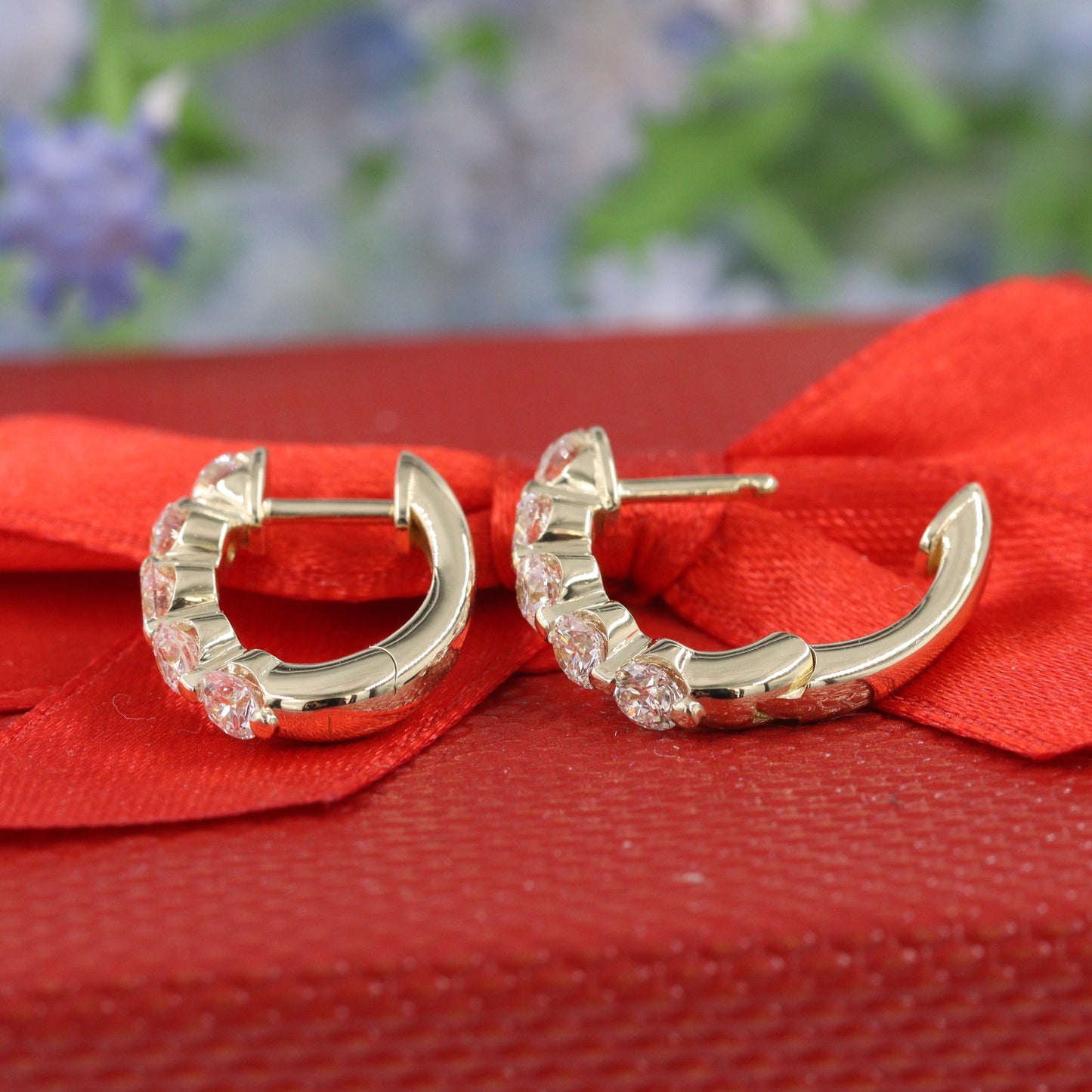 Single Prong Lab Diamond Hoop Earrings/14K,18K gold Ten Diamond Single Prong Hoop Earrings/ Single ,Pair Hoop Earring/Anniversary gift