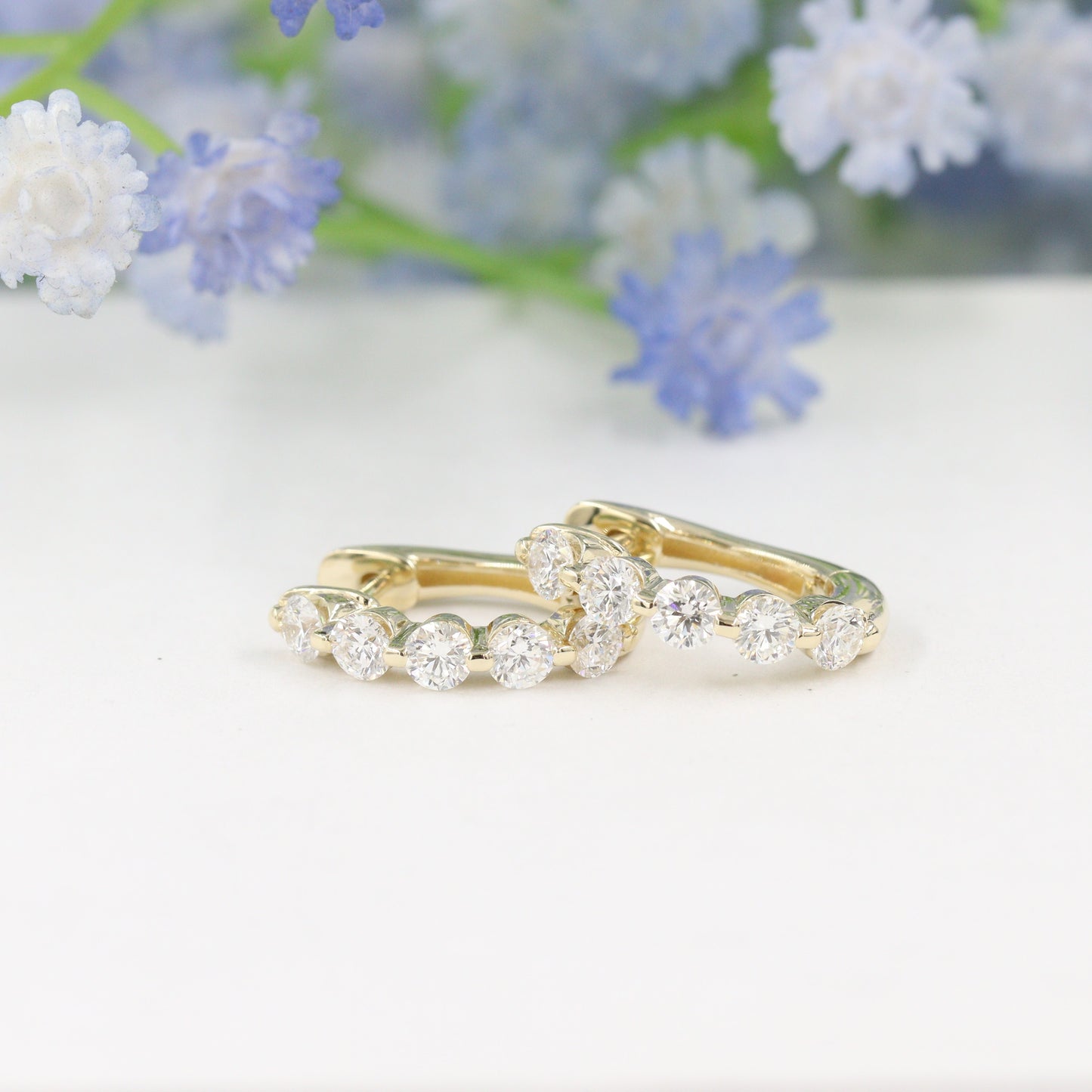 Single Prong Lab Diamond Hoop Earrings/14K,18K gold Ten Diamond Single Prong Hoop Earrings/ Single ,Pair Hoop Earring/Anniversary gift