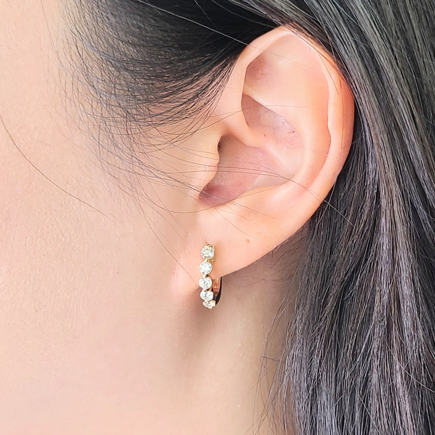 Single Prong Lab Diamond Hoop Earrings/14K,18K gold Ten Diamond Single Prong Hoop Earrings/ Single ,Pair Hoop Earring/Anniversary gift