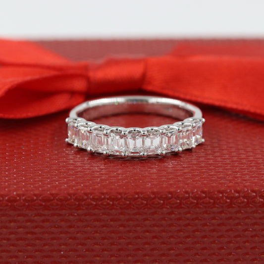 1.3ct Emerald Cut Diamond Band/Half Eternity Emerald Cut Diamond U-shape Wedding Ring/14K,18K gold Platinum Stackable Natural Diamond Band