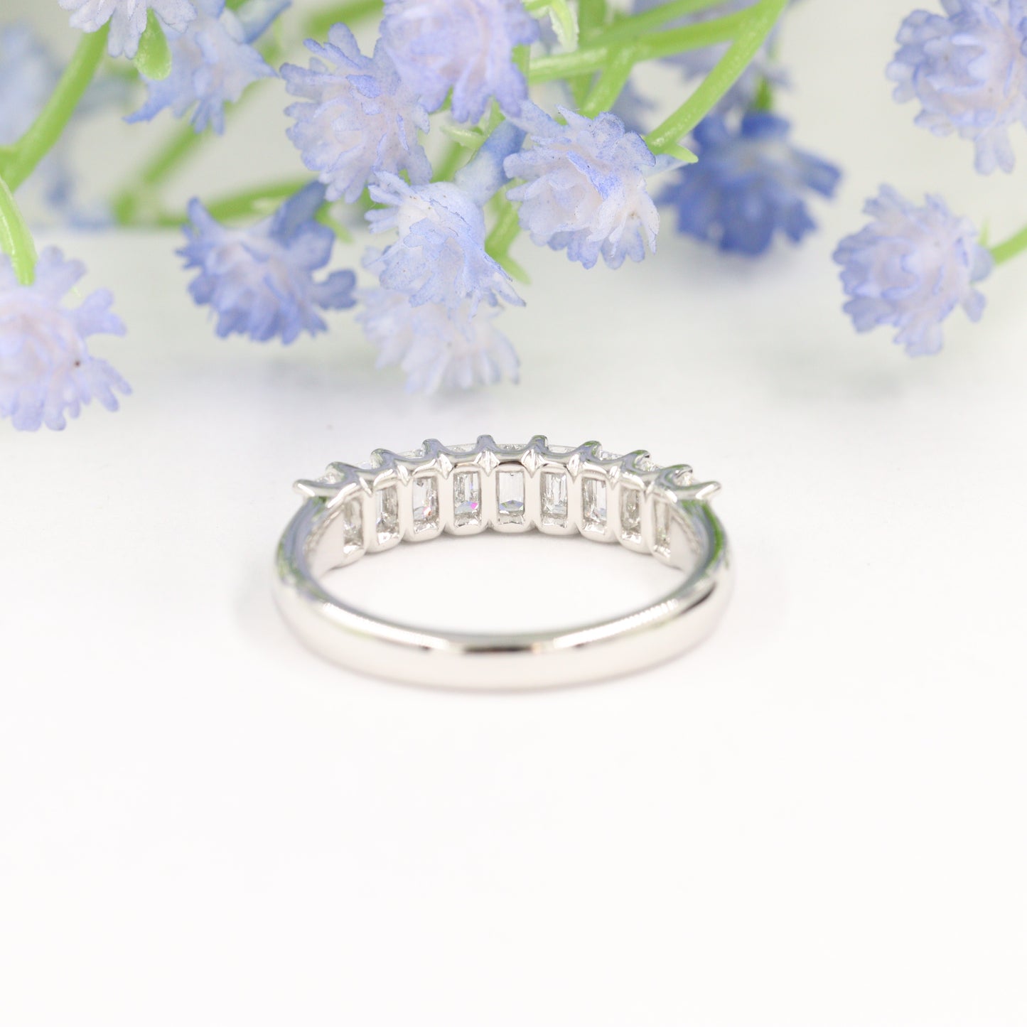 1.3ct Emerald Cut Diamond Band/Half Eternity Emerald Cut Diamond U-shape Wedding Ring/14K,18K gold Platinum Stackable Natural Diamond Band