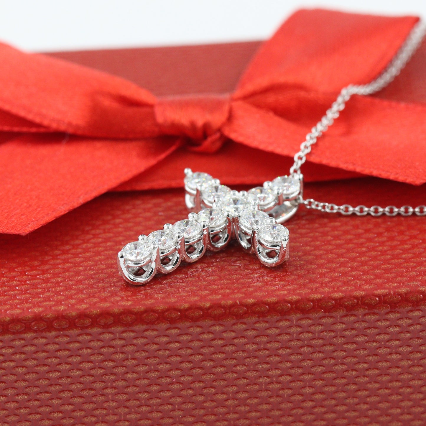 1ct Round Natural Diamond Cross Necklace: 14K,18K Gold Diamond Cross Pendant - Anniversary Gift